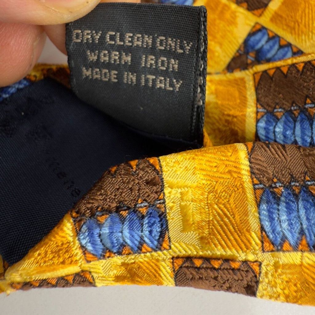 Ermenegildo Zegna Ermenegildo Zegna Plaid Yellow Blue & Brown Tie L 58" W 4" Size ONE SIZE - 4 Thumbnail