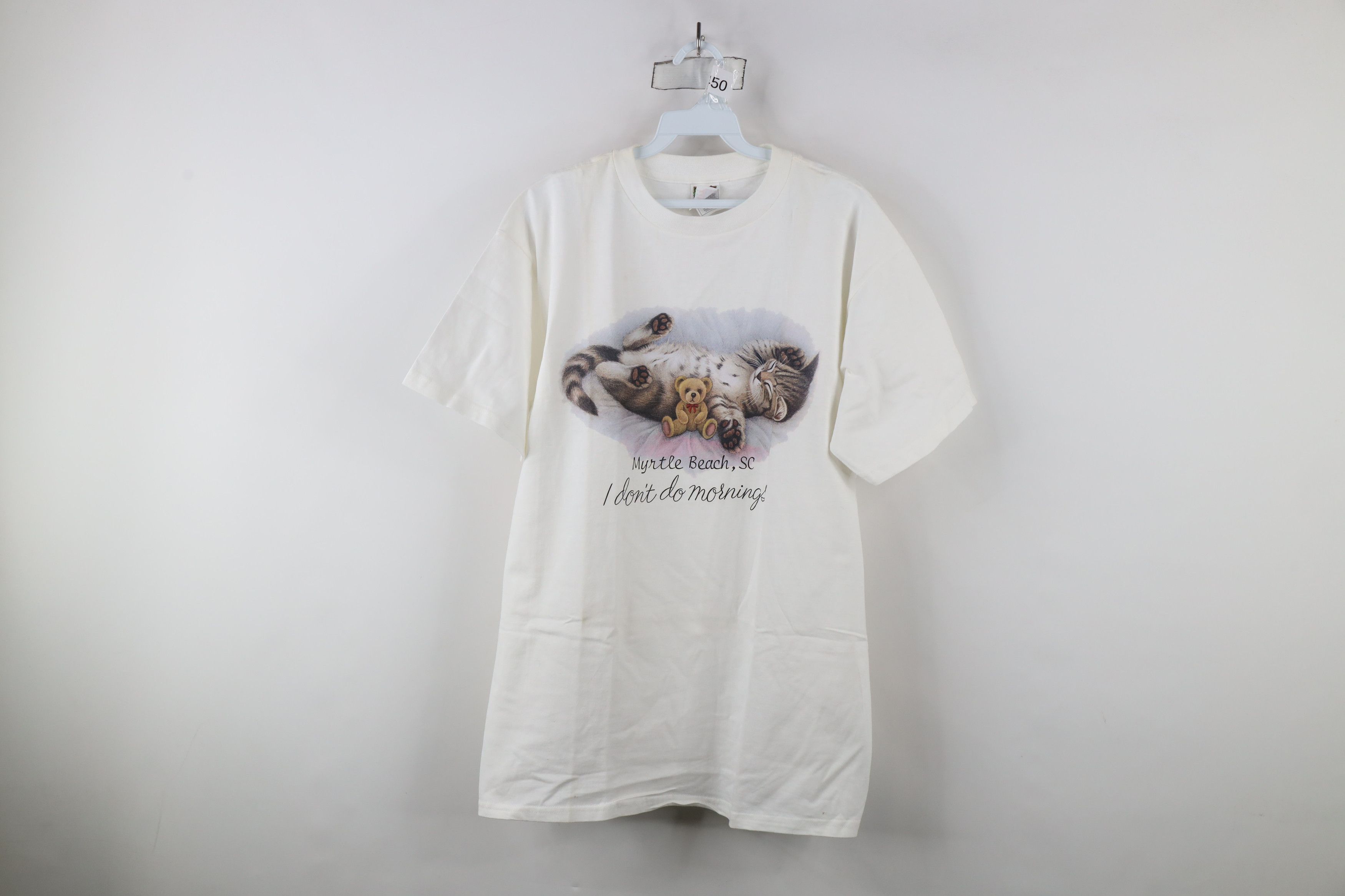 Vintage Vintage 90s Streetwear Mornings Cat Kitten T-Shirt White Size XL / US 12-14 / IT 48-50 - 1 Thumbnail
