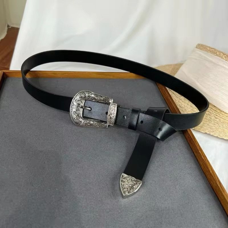 Japanese Brand Outdoor retro floral buckle western leather belt Size ONE SIZE - 4 Thumbnail