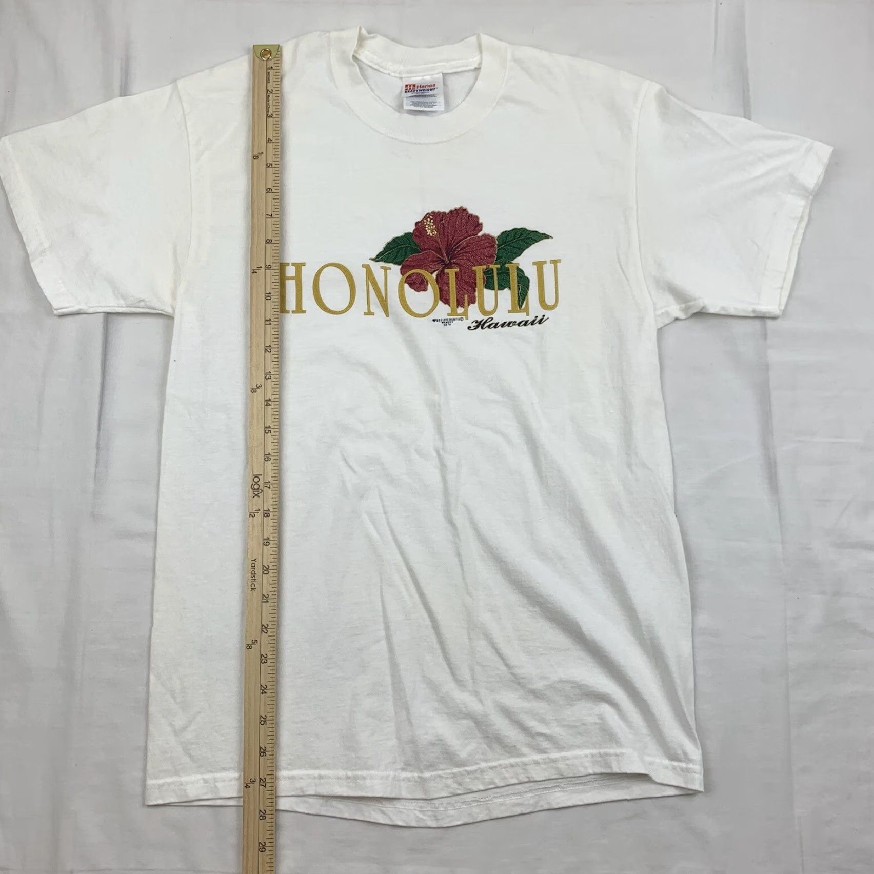 Hanes VINTAGE Honolulu Hawaii T Shirt Adult Medium White Island Floral 90s Aloha Mens Size US M / EU 48-50 / 2 - 4 Thumbnail