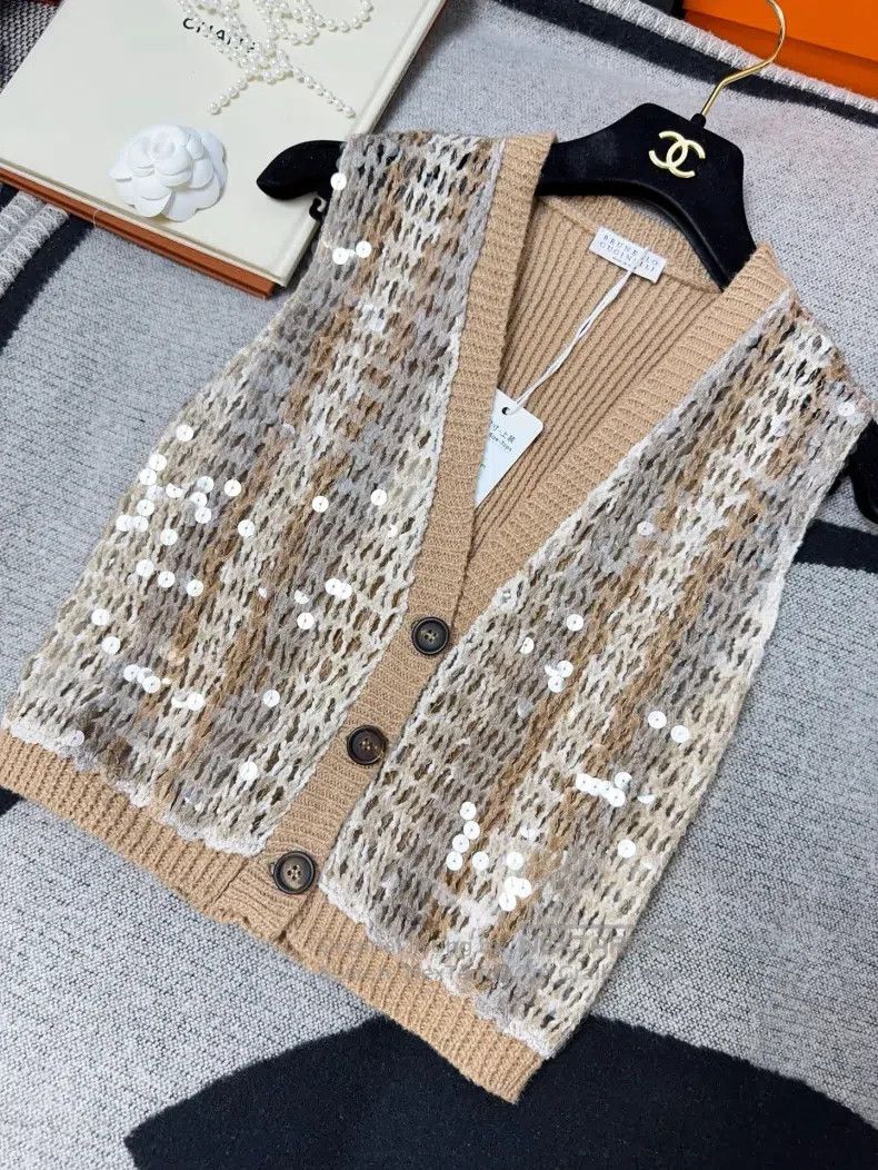 Brunello Cucinelli Brunello Cucinelli Caramel Khaki Color Mixed Sequin Knitte Size XS / US 0-2 / IT 36-38 - 4 Thumbnail