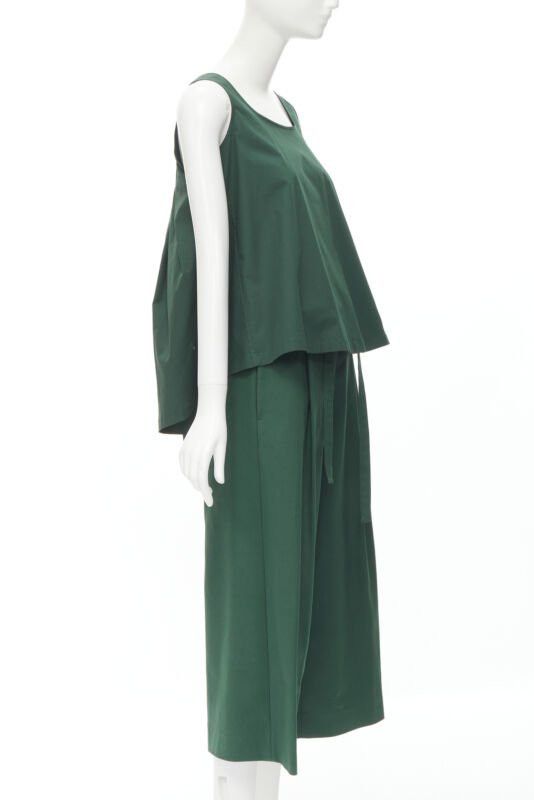 Rochas ROCHAS dark green cotton blend flared back vest wide leg pants FR38 S Size 27" / US 4 / IT 40 - 1 Thumbnail
