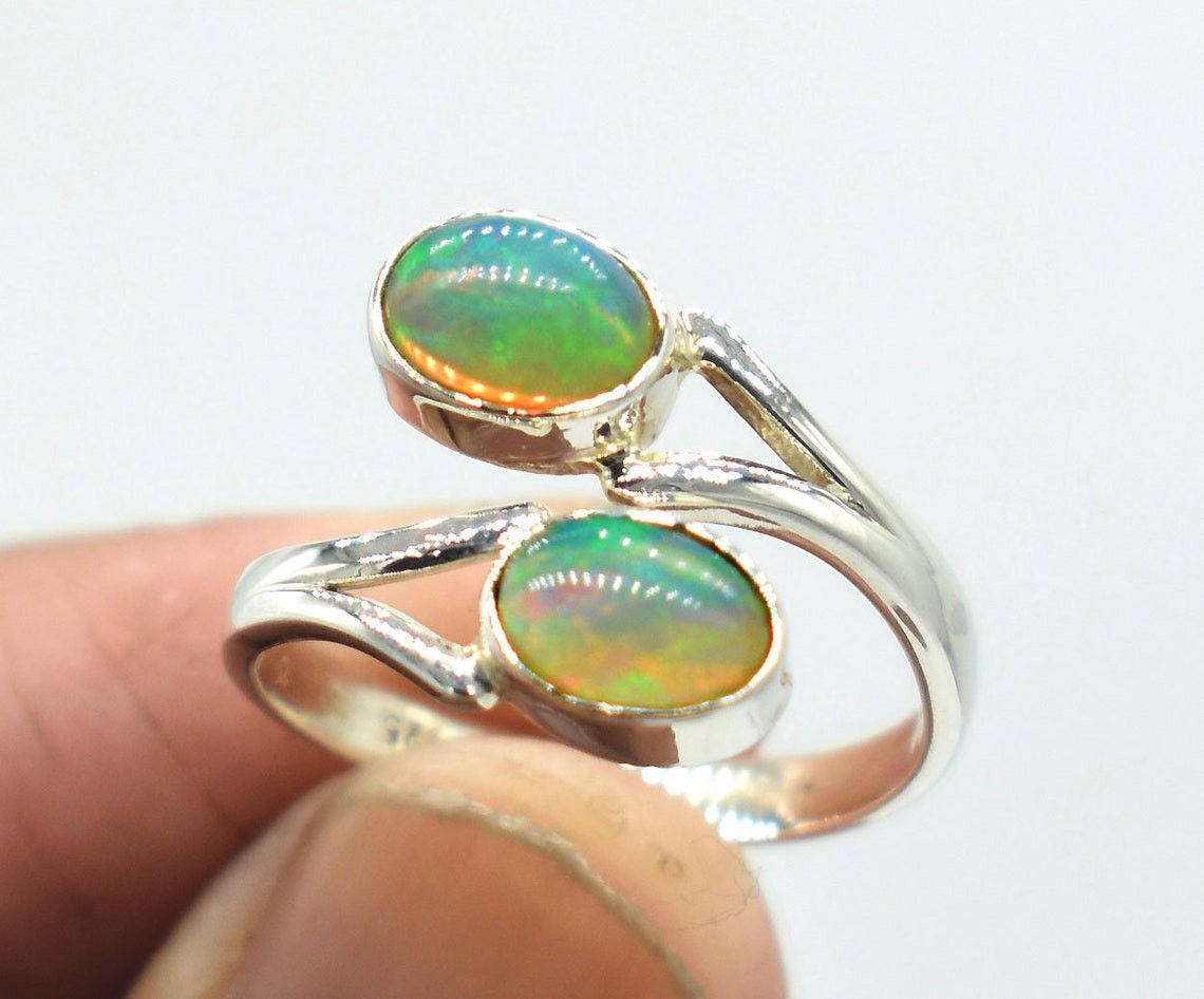 Handmade Natural Ethiopian Opal 925 Silver Ring - October Birthstone Size ONE SIZE - 3 Thumbnail