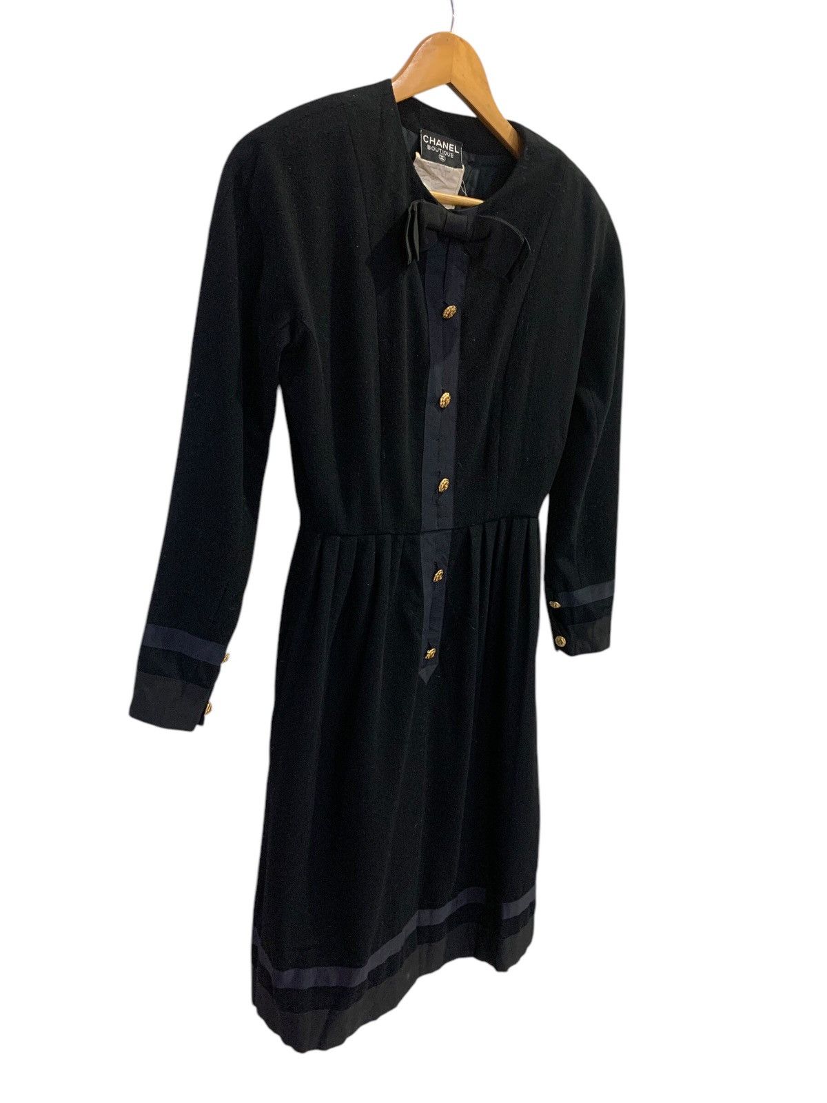 Chanel Chanel Boutique 80s Classic Black Wool Bow Dress Size S / US 4 / IT 40 - 3 Thumbnail