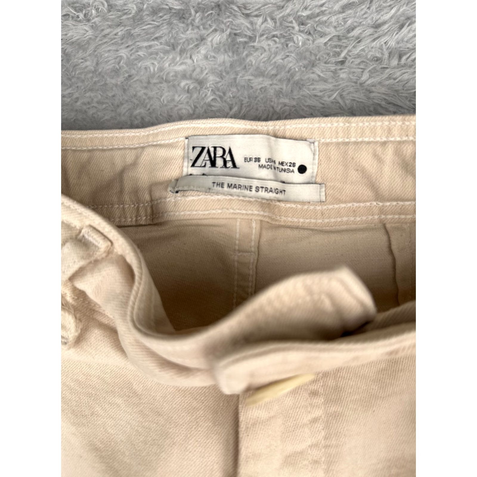 Zara Zara Jeans Women 4 Beige Denim Wide Leg High Rise Zip Fly Cotton Blend 24x27 Jeans 90s Womens Size 27" / US 4 / IT 40 - 6 Thumbnail