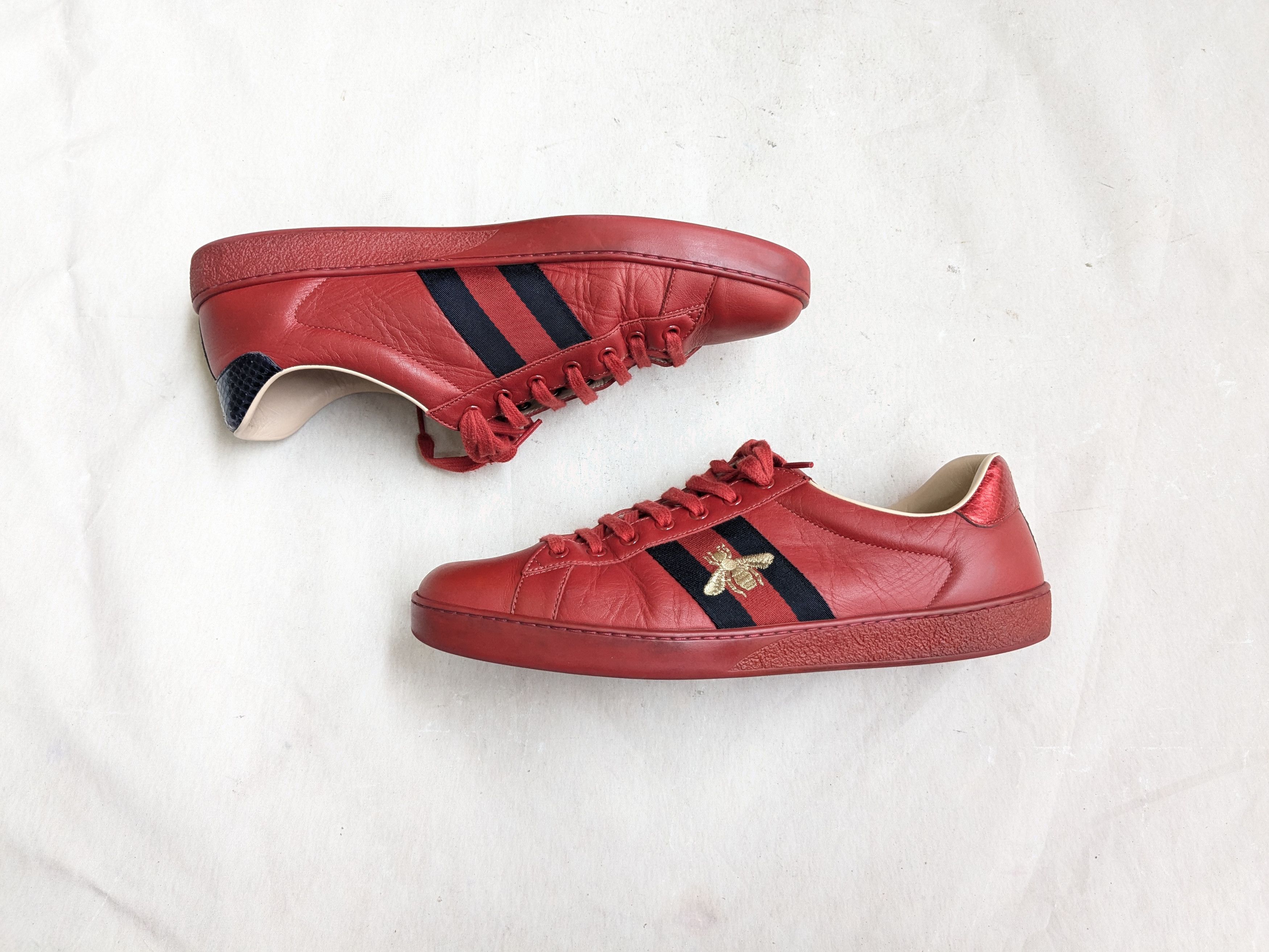 Gucci Gucci Ace Sneakers Red Bee Leather Low Tops Size US 12.5 / EU 45-46 - 1 Thumbnail