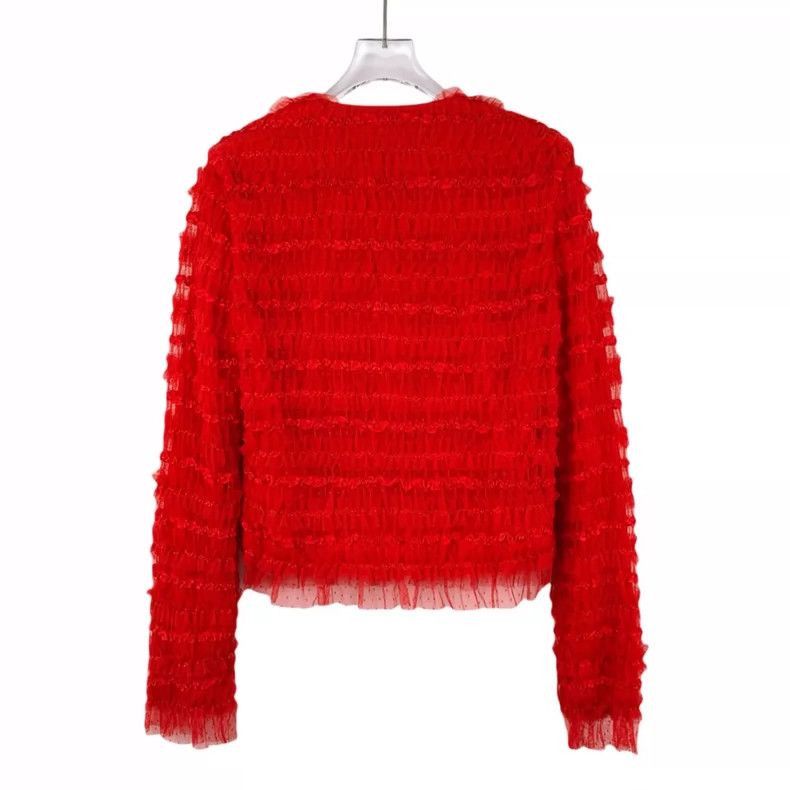 Givenchy Givenchy Givenchy Red Lace ZipUp Long Sleeve Jacket -2507 Size S / US 4 / IT 40 - 2 Thumbnail