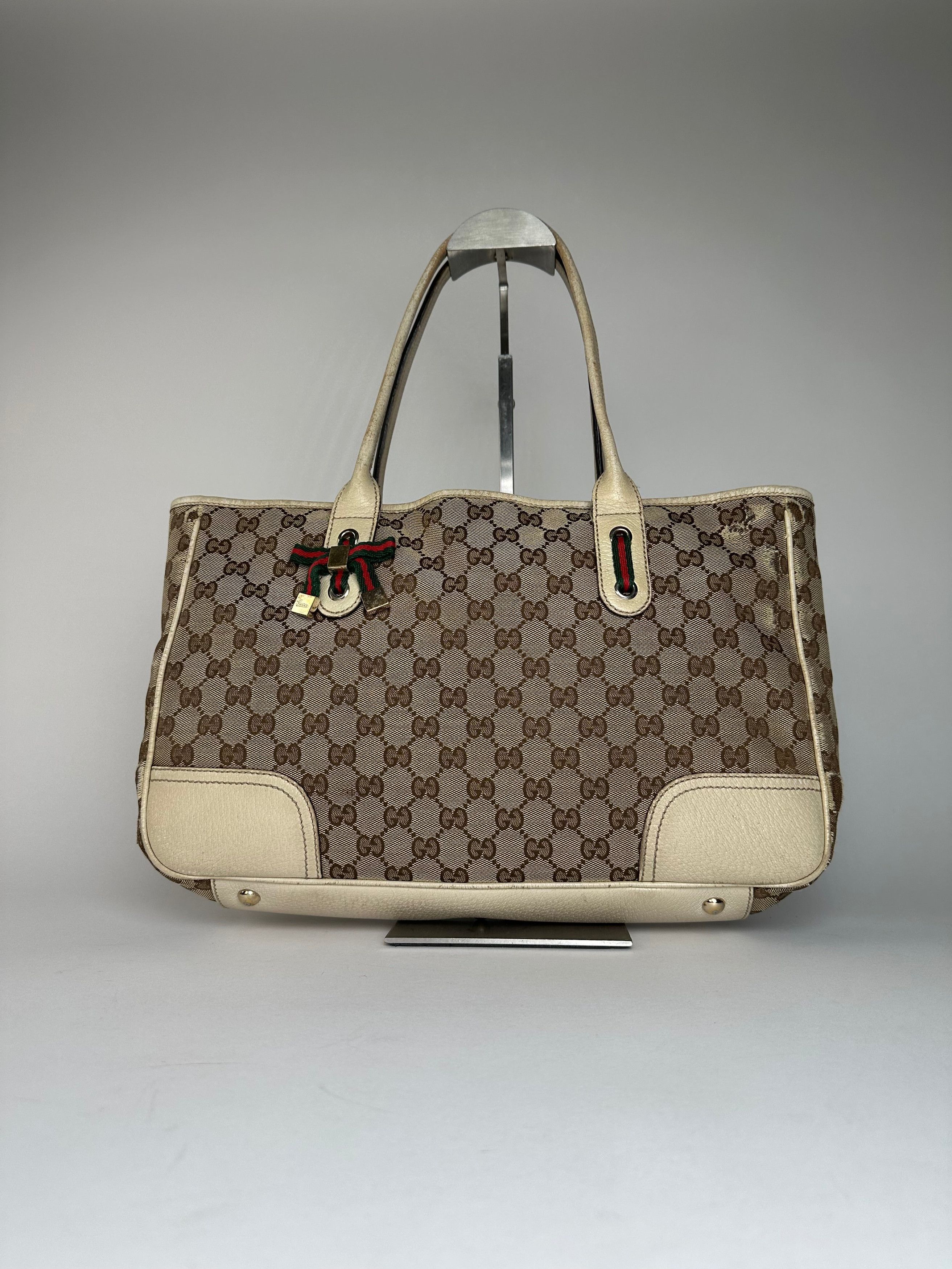 Gucci Vintage Monogram Canvas Leather Handbag Beige Brown Size ONE SIZE - 1 Thumbnail