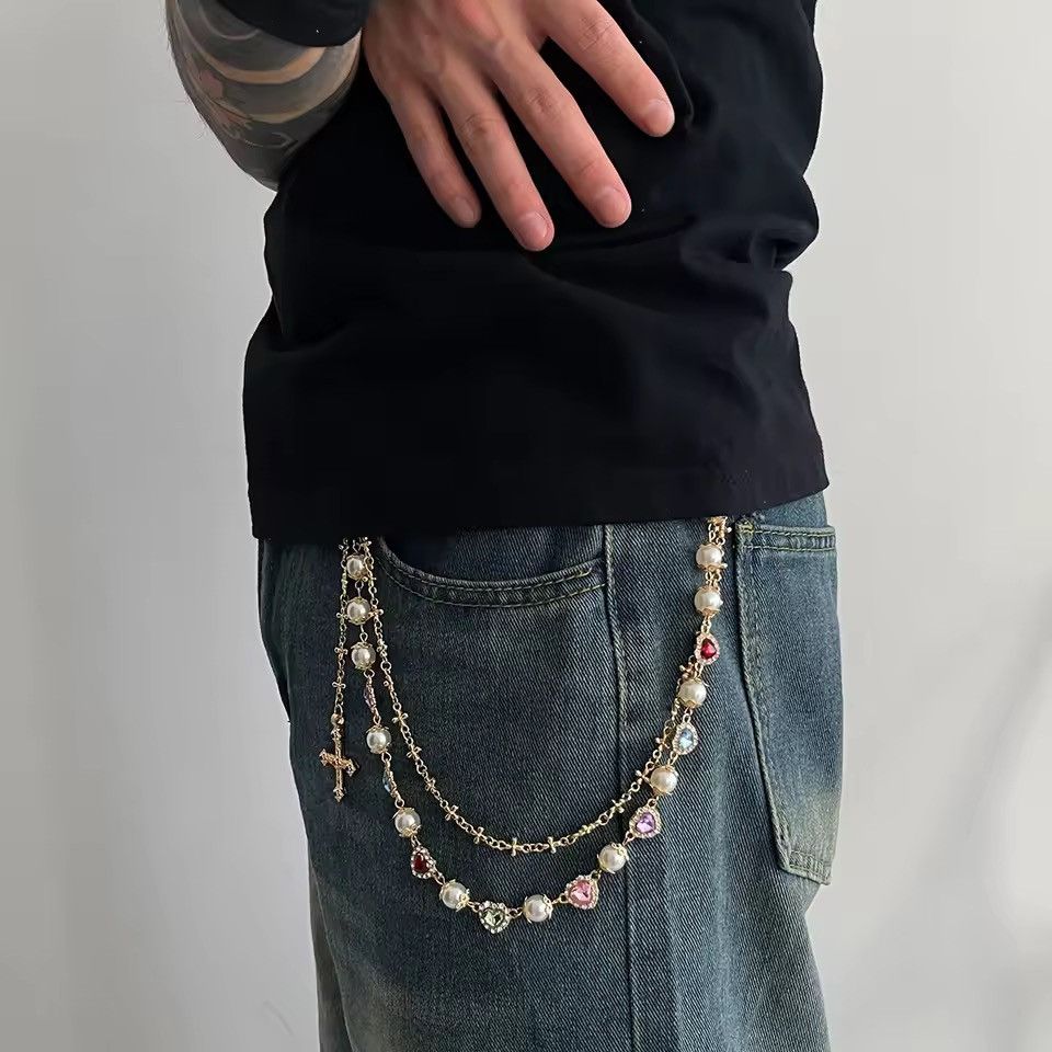 Jewelry Waist Love Cross Pearl Keychain Belt Chain Trousers Size ONE SIZE - 2 Thumbnail
