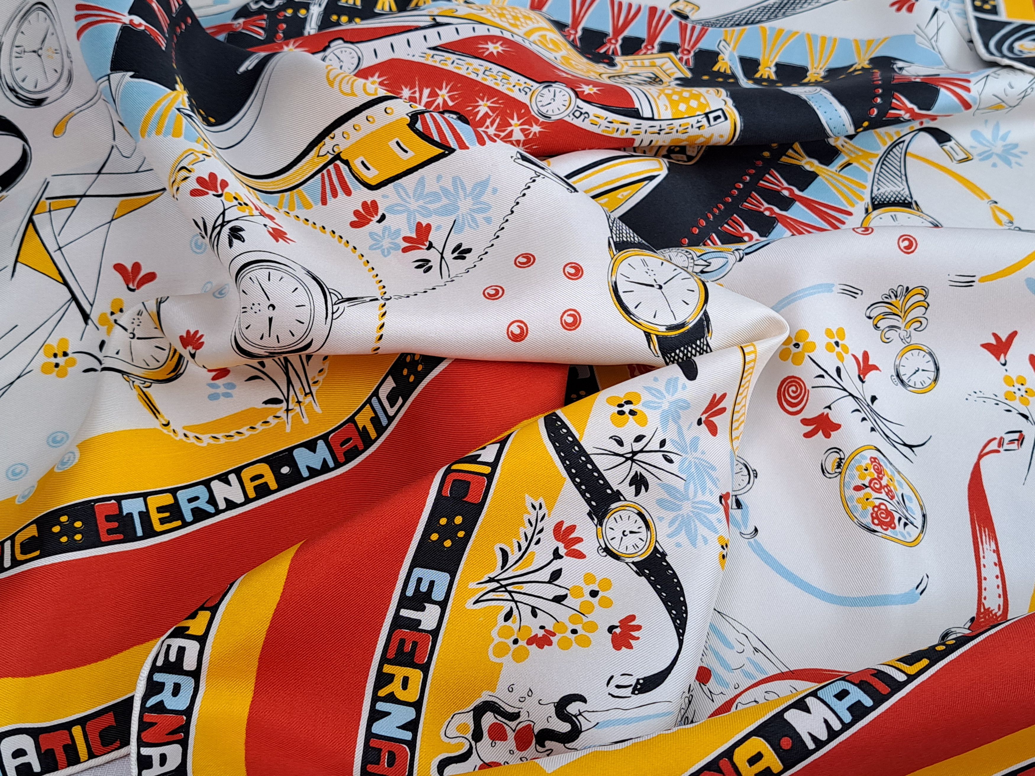 Designer × Vintage ETERNA MATIC vintage clock pattern silk scarf. Size ONE SIZE - 6 Thumbnail