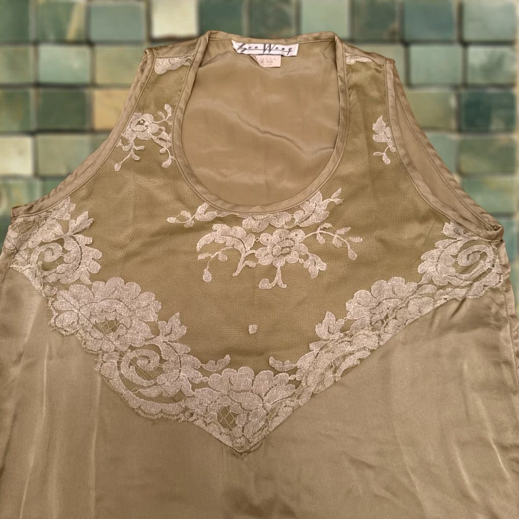 Vintage Sue Wong Silk Boho Sleeveless Floral Lace M Top Blouse Green Sage Green Pistachio Lace Womens M Size M / US 6-8 / IT 42-44 - 1 Thumbnail