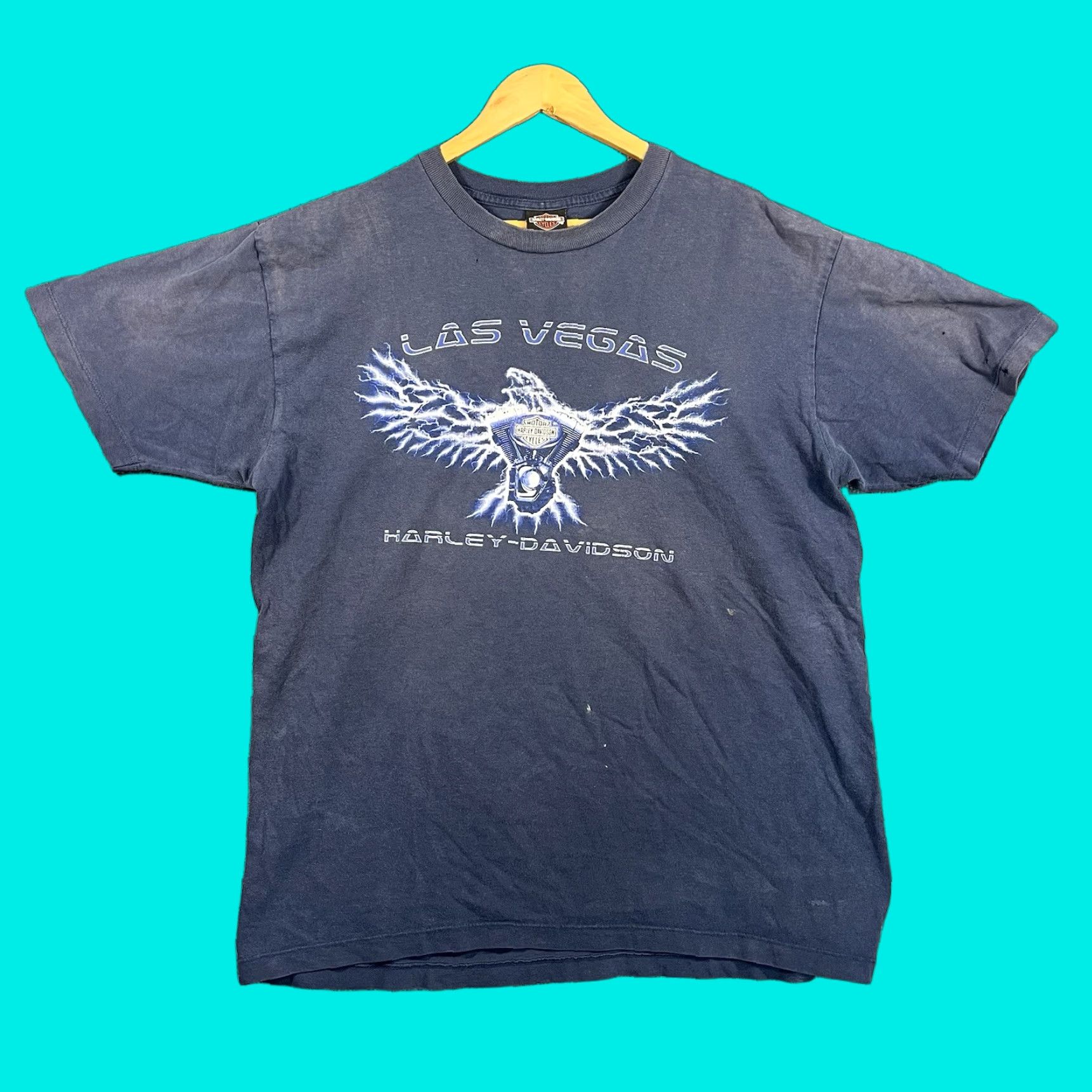Harley Davidson VINTAGE Harley-Davidson T-Shirt Lightning Eagle Motorcycle Mens XL Blue 90s Size US XL / EU 56 / 4 - 1 Thumbnail