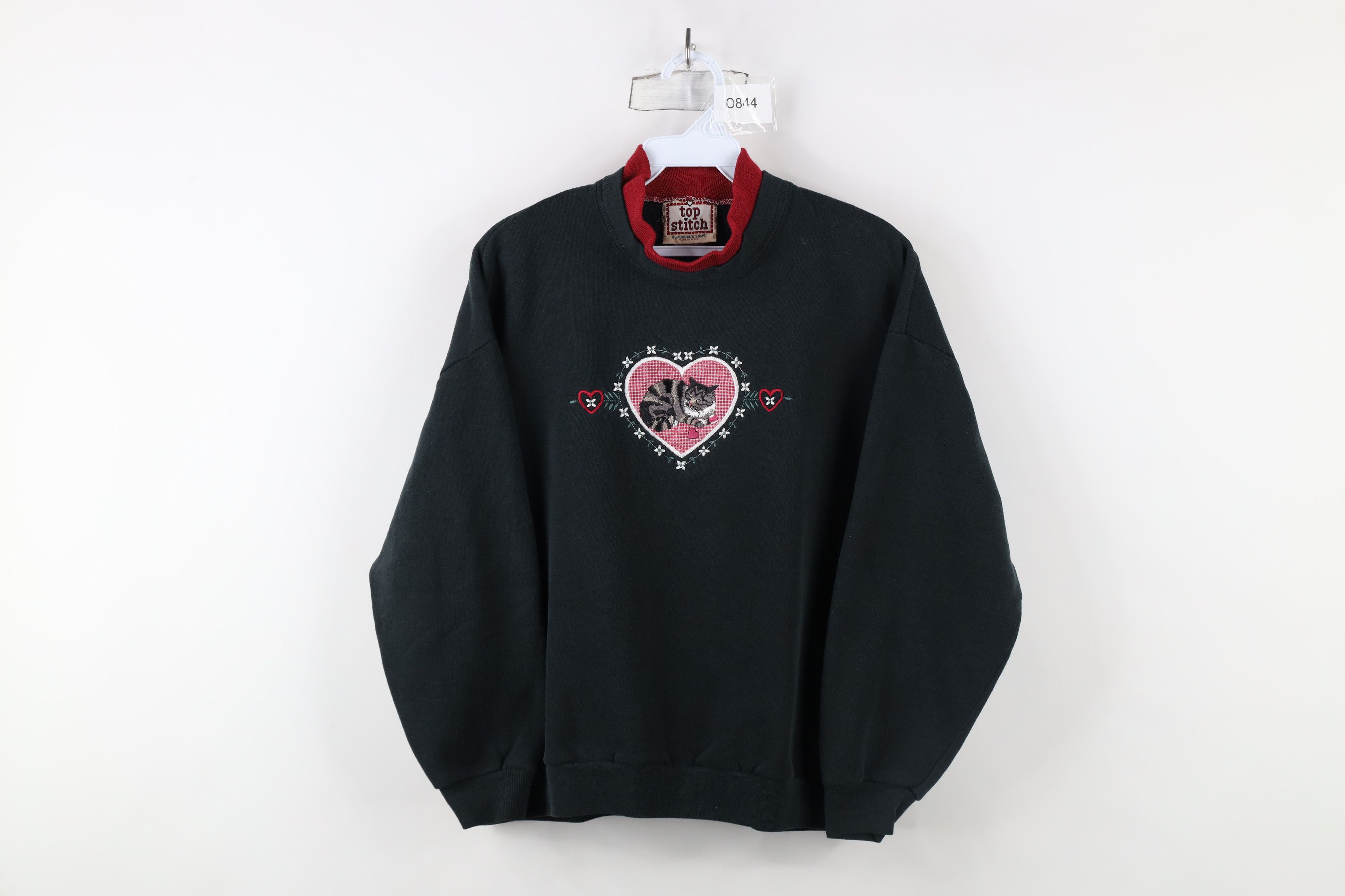 Vintage Vintage 90s Streetwear Heart Flower Cat Kitten Sweatshirt Size M / US 6-8 / IT 42-44 - 1 Thumbnail
