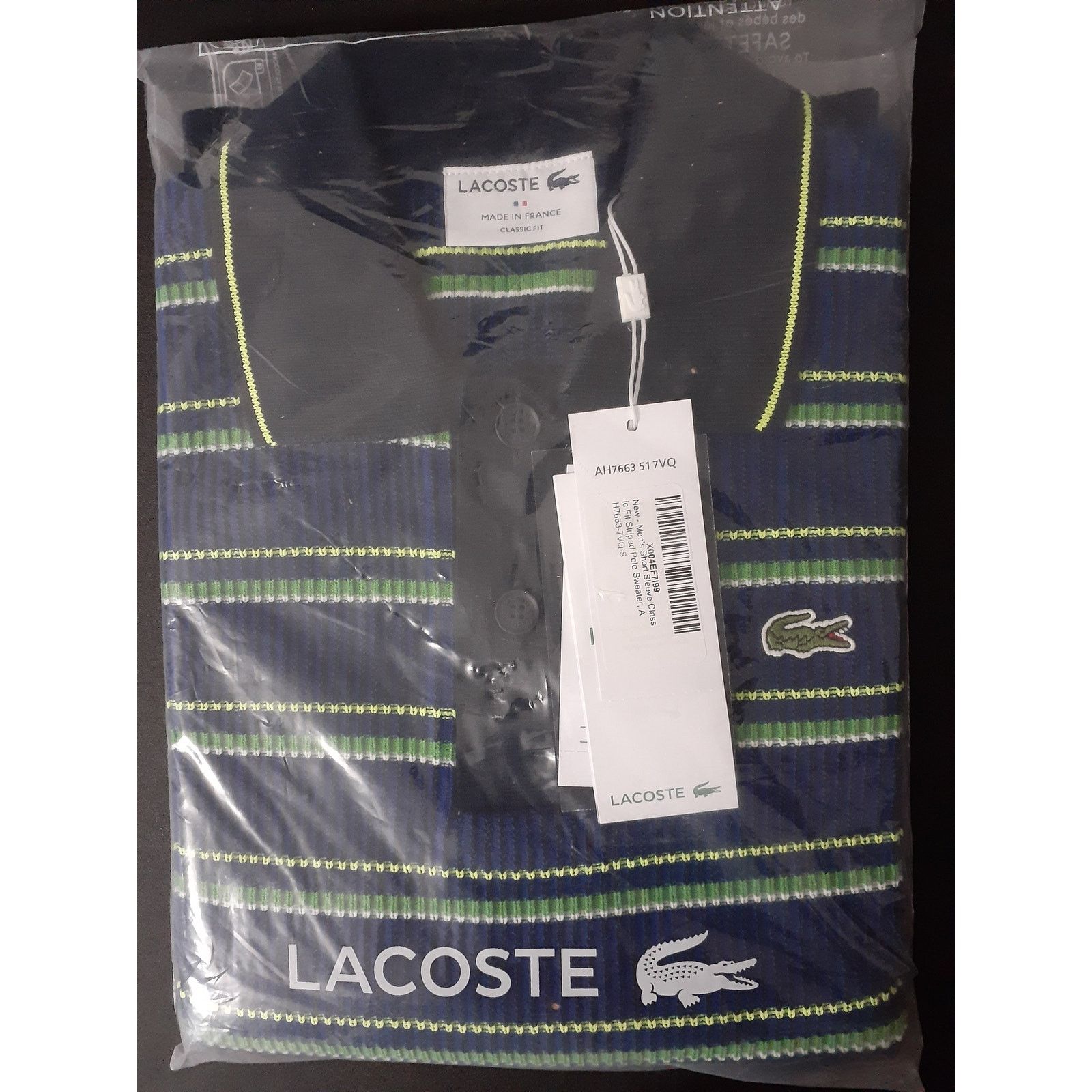 Lacoste Men's Short Sleeve Classic Fit Striped Polo Sweater Size S Size US S / EU 44-46 / 1 - 2 Thumbnail
