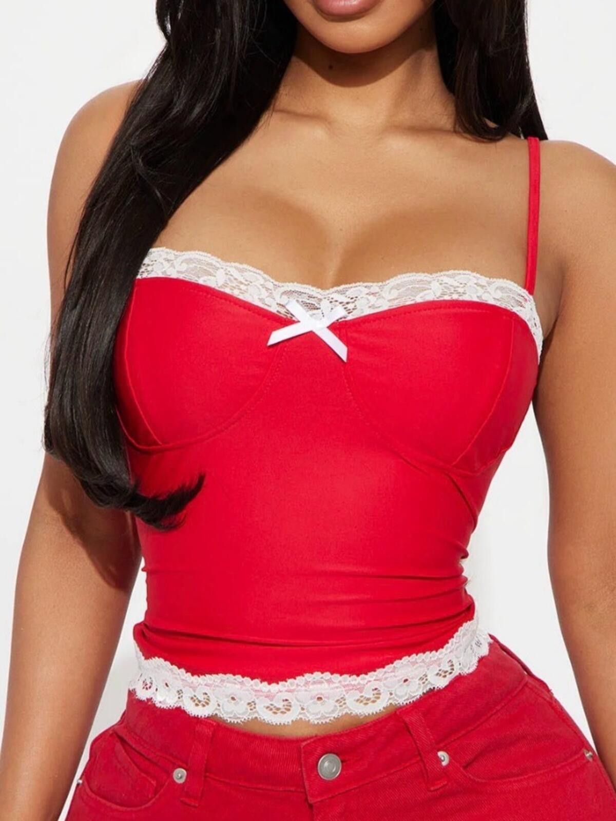 Other Fashion Nova / Lace Trim Cami Top / Red Size S / US 4 / IT 40 - 1 Thumbnail