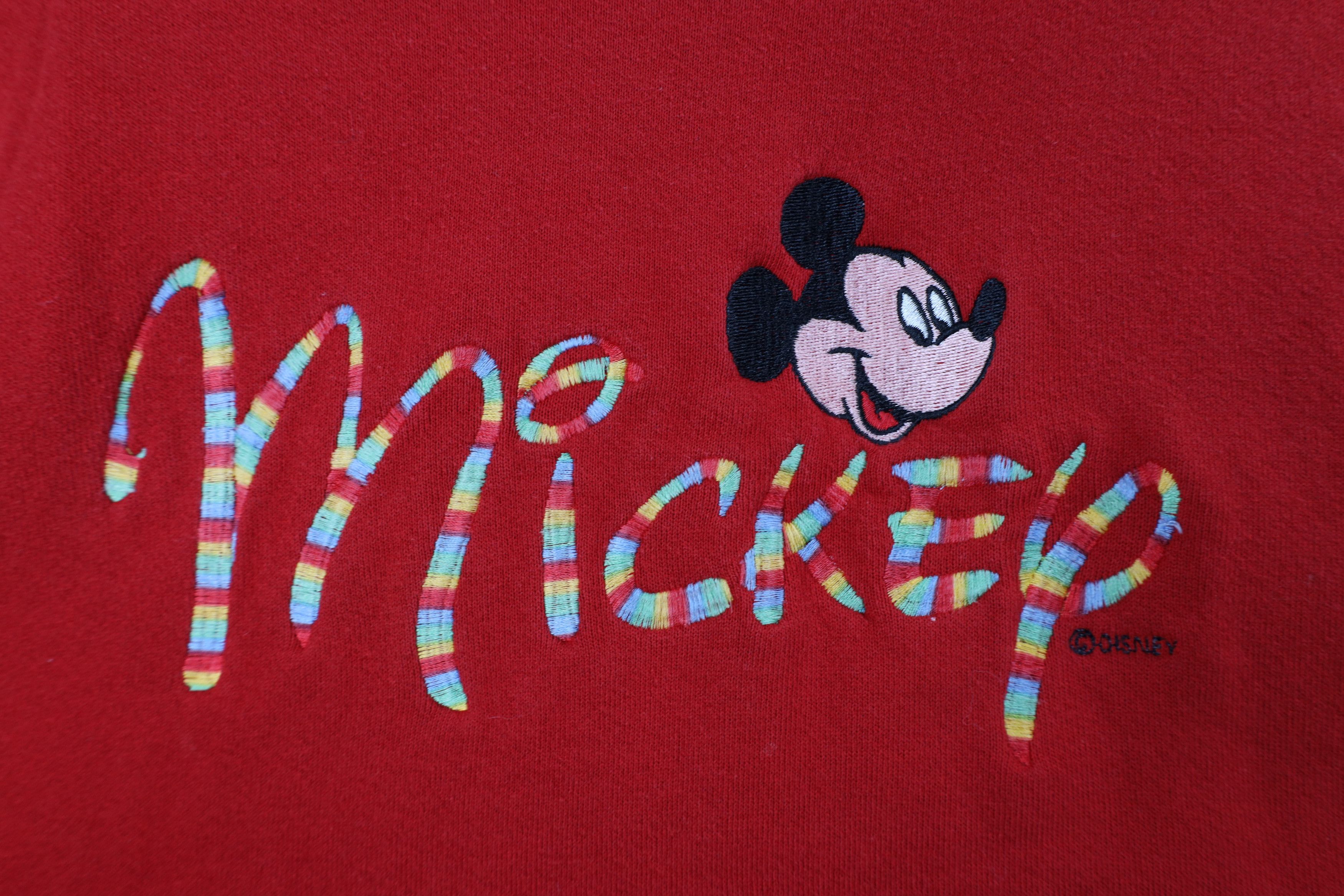 Disney × Vintage Vintage 90s Disney Rainbow Striped Mickey Mouse Sweatshirt Size US XL / EU 56 / 4 - 4 Thumbnail