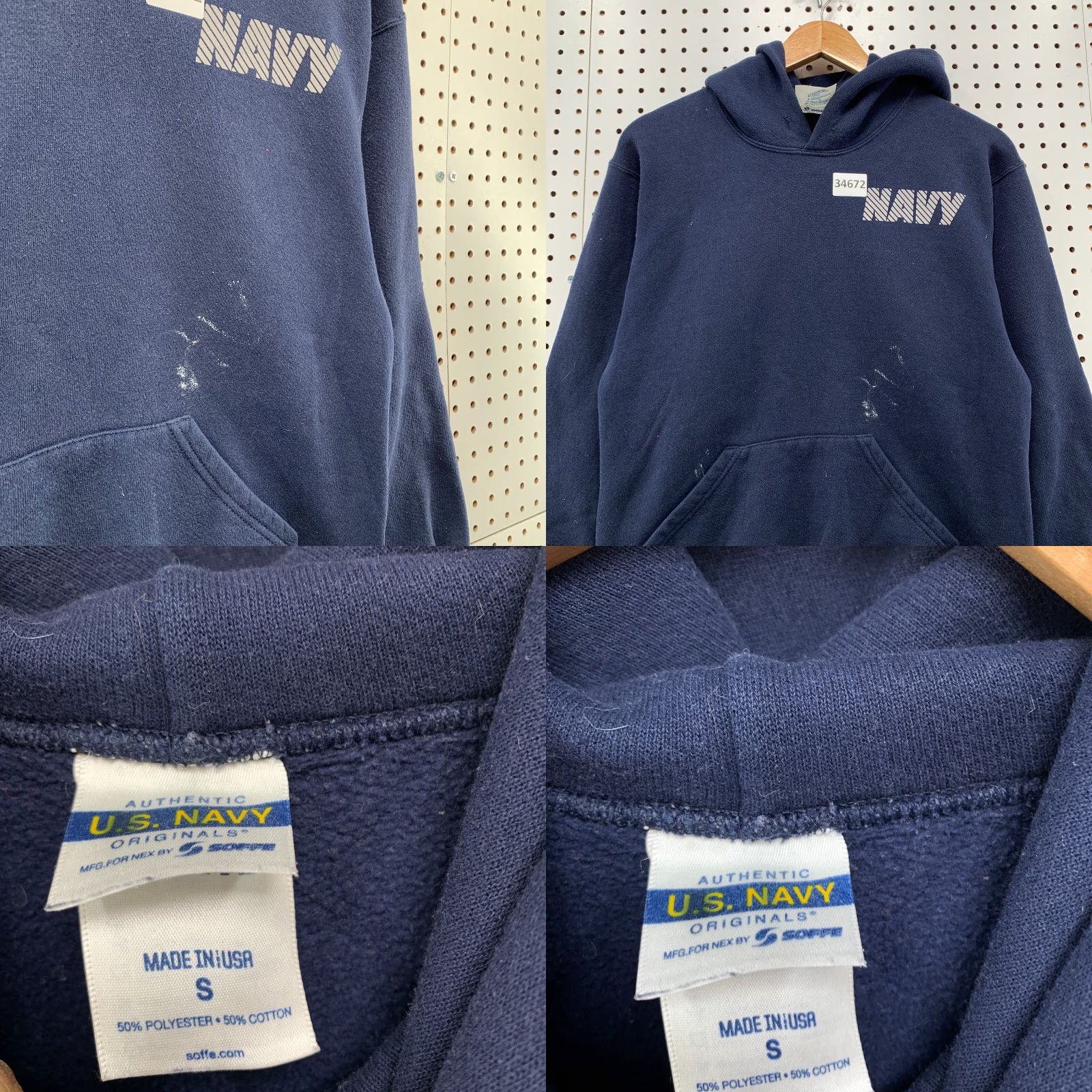 Spell VINTAGE US NAVY Hoodie Mens S Blue Reflective Spell Out 19x23.5 Sweatshirt Size US S / EU 44-46 / 1 - 8 Thumbnail