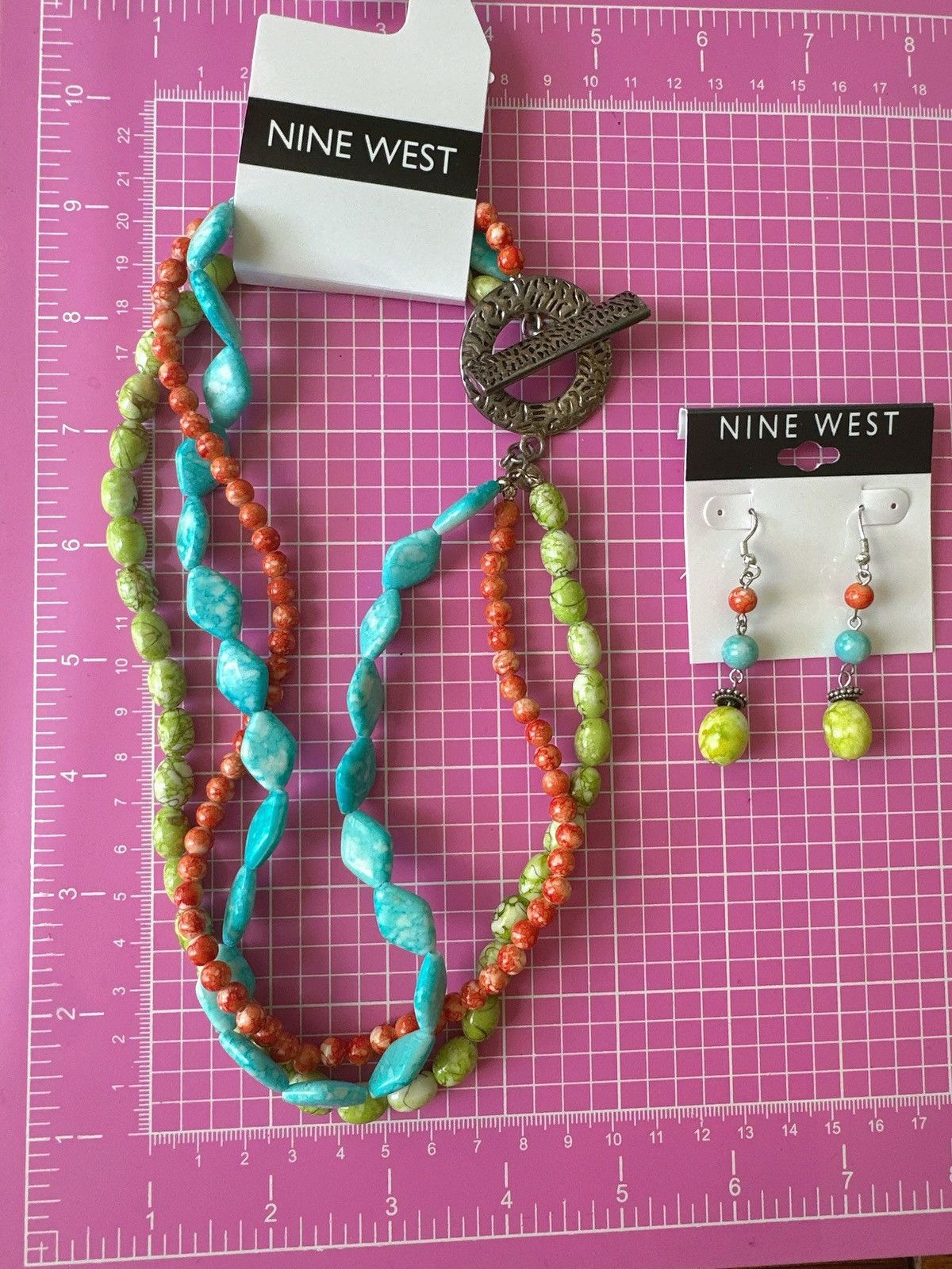 Nine West Nine West Multicolor Beaded Layered Necklace Earring Set Size ONE SIZE - 2 Thumbnail