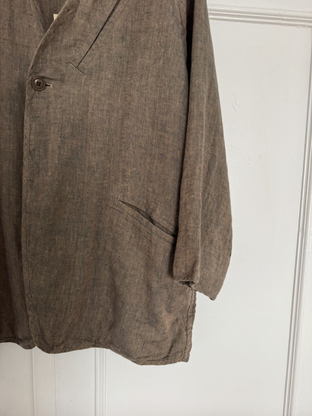 Ts(S) Linen Collarless Easy Jacket Back Slit Brown Navy Chambray Size US S / EU 44-46 / 1 - 6 Thumbnail