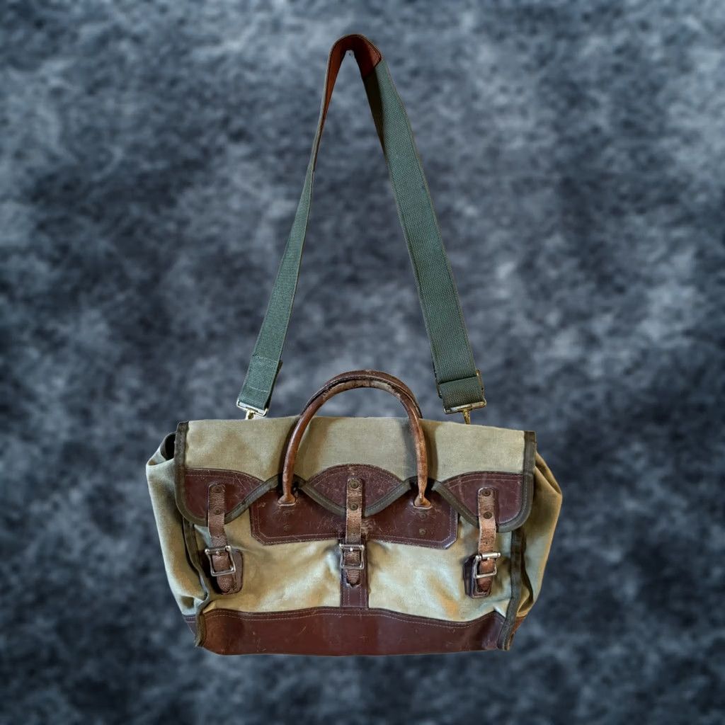 Vintage VINTAGE Gokeys Canvas Leather Messenger Bag Travel Medium Green/Brown USA Mens Size ONE SIZE - 1 Thumbnail
