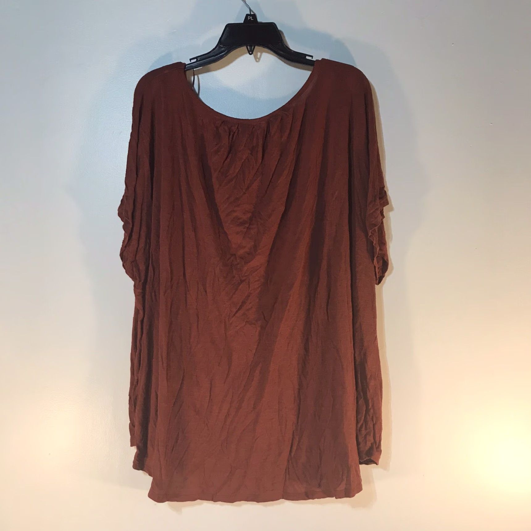 Vintage Evri Burnt Orange Sheer Polka Dot Top Plus Size 3X Short Flutter Sleeve Casual T-Shirt Womens Size XXL / US 16-18 / IT 52-54 - 2 Thumbnail