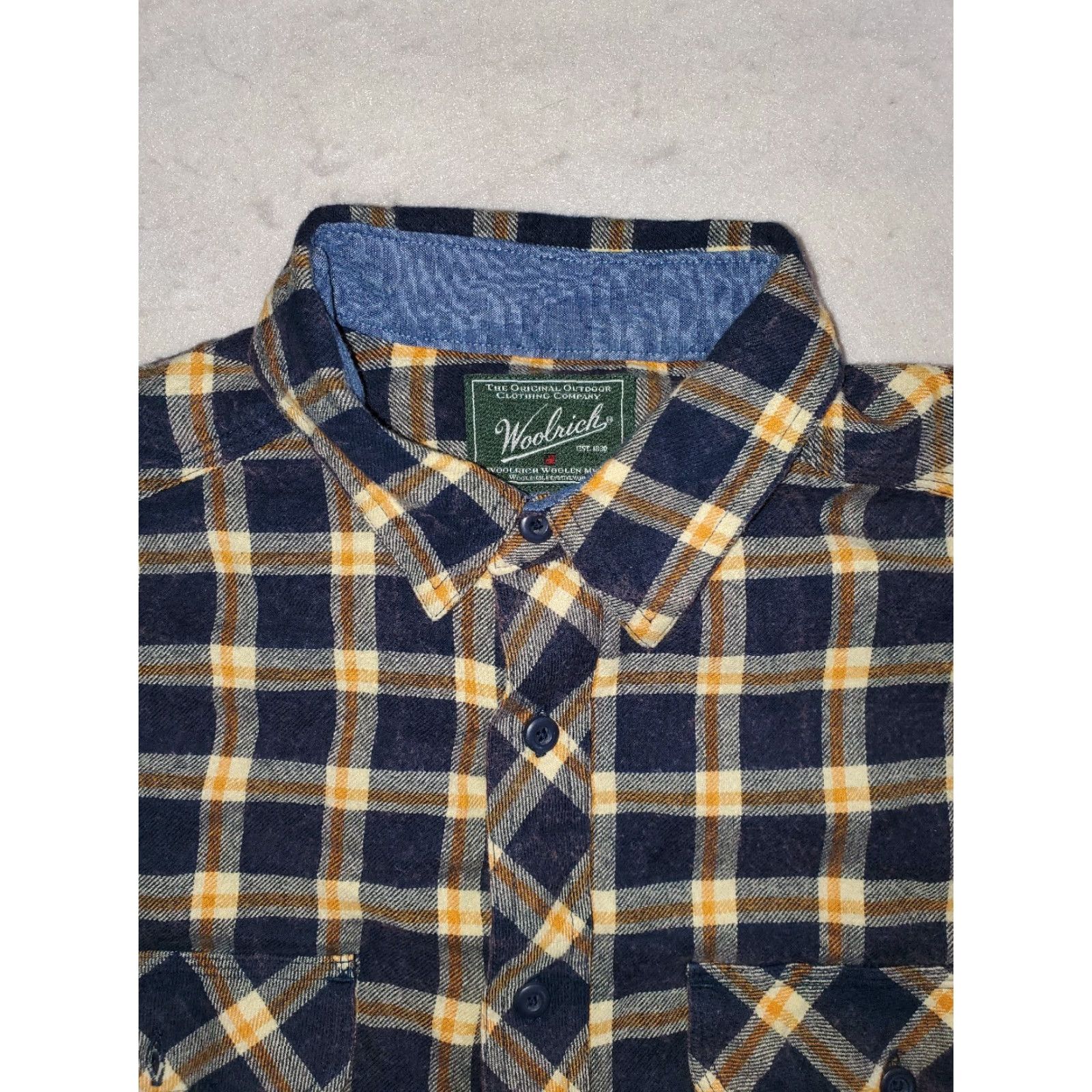 Vintage VINTAGE Woolrich Plaid FLANNEL Shirt Yellow/Navy Blue Check Long Sleeve Mens M Size US M / EU 48-50 / 2 - 3 Thumbnail