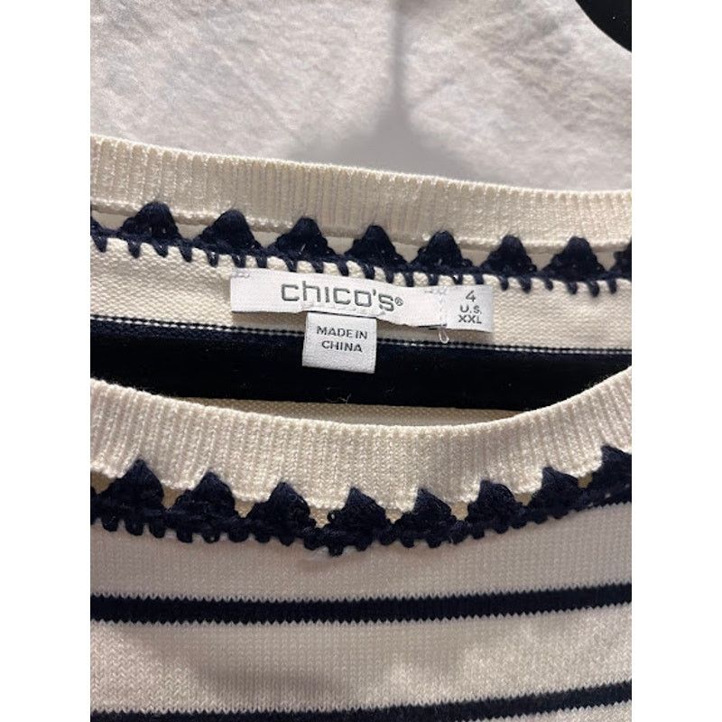 Chicos Chico's Sweater Cream Black Embroidered Crew Neck XXL Size XXL / US 16-18 / IT 52-54 - 3 Thumbnail