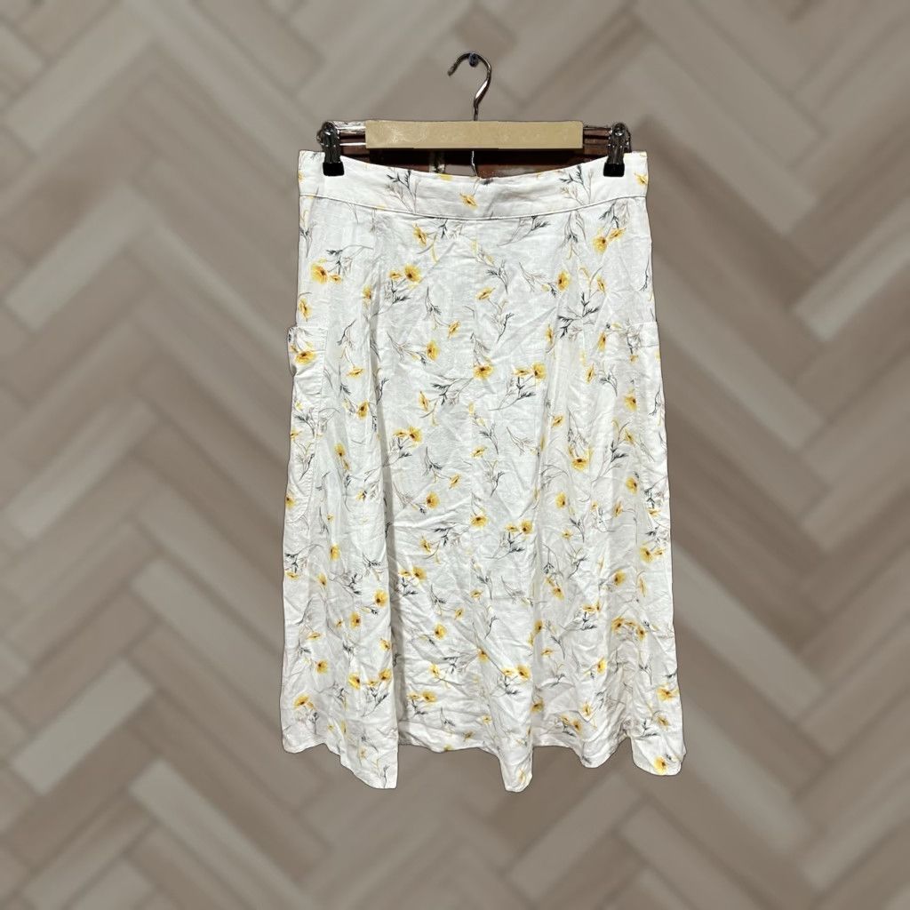 Sunflower VINTAGE Happy Nature White Maxi Skirt Womens 10 Linen Sunflower Floral Length 30 inches Regular Size 10 Womens Size 32" / US 10 / IT 46 - 1 Thumbnail