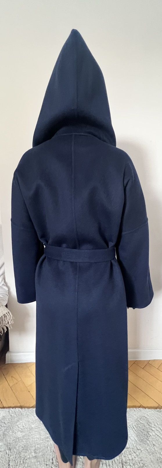 Designer Gobi Cashmere Coat with Monk Hoody Royal Blue Size M / US 6-8 / IT 42-44 - 3 Thumbnail