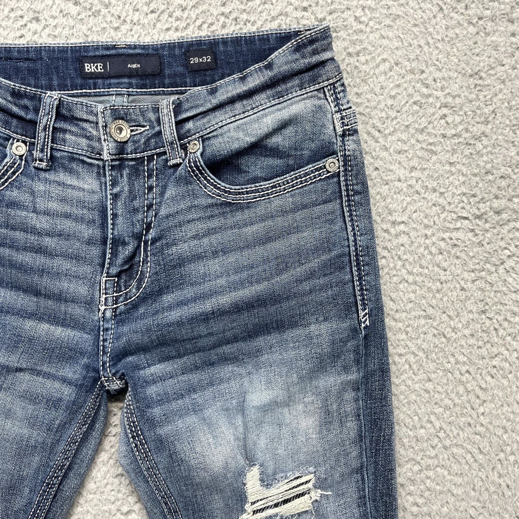 BKE BKE Aiden Jeans Mens 29x32 Distressed Medium Wash Stretch Straight Jeans Men Size US 29 - 6 Thumbnail