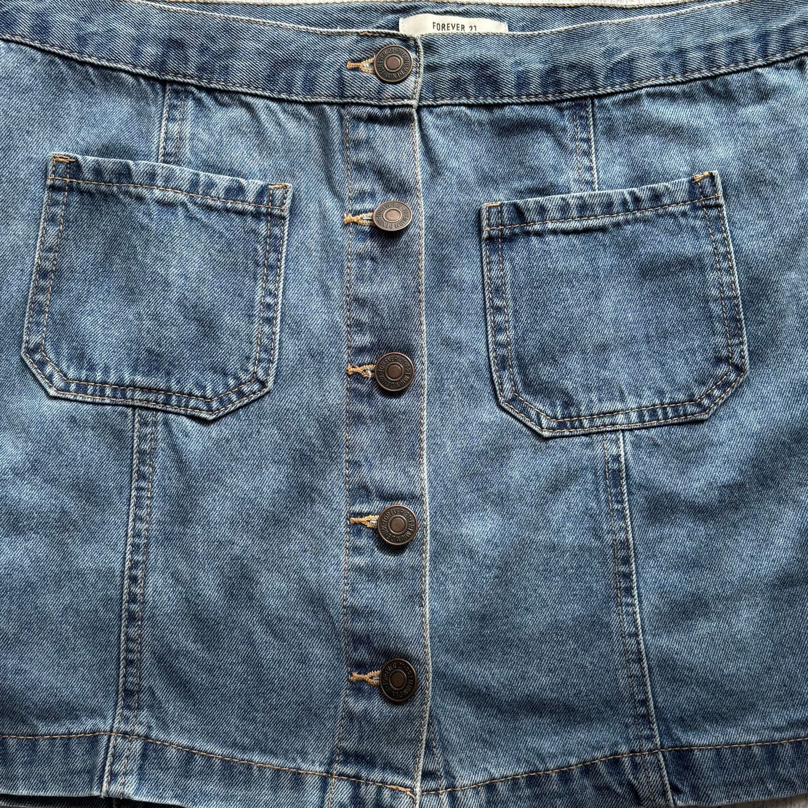 Forever 21 Forever 21 Blue Denim Button Front Mini Skirt Size 29 Size 32" / US 10 / IT 46 - 2 Thumbnail
