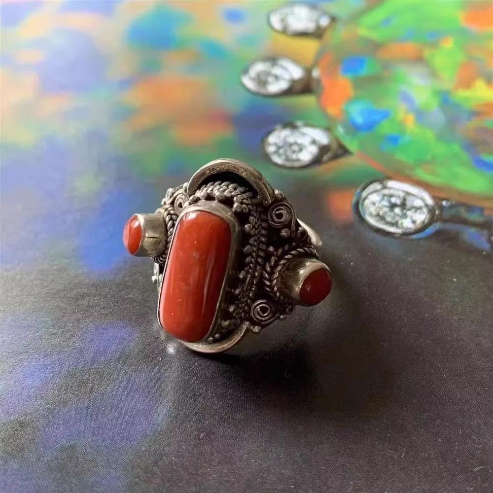 VIBE Nepalese Ruby Silver Ring Vintage Rings🔥🔥🔥 Size ONE SIZE - 2 Thumbnail