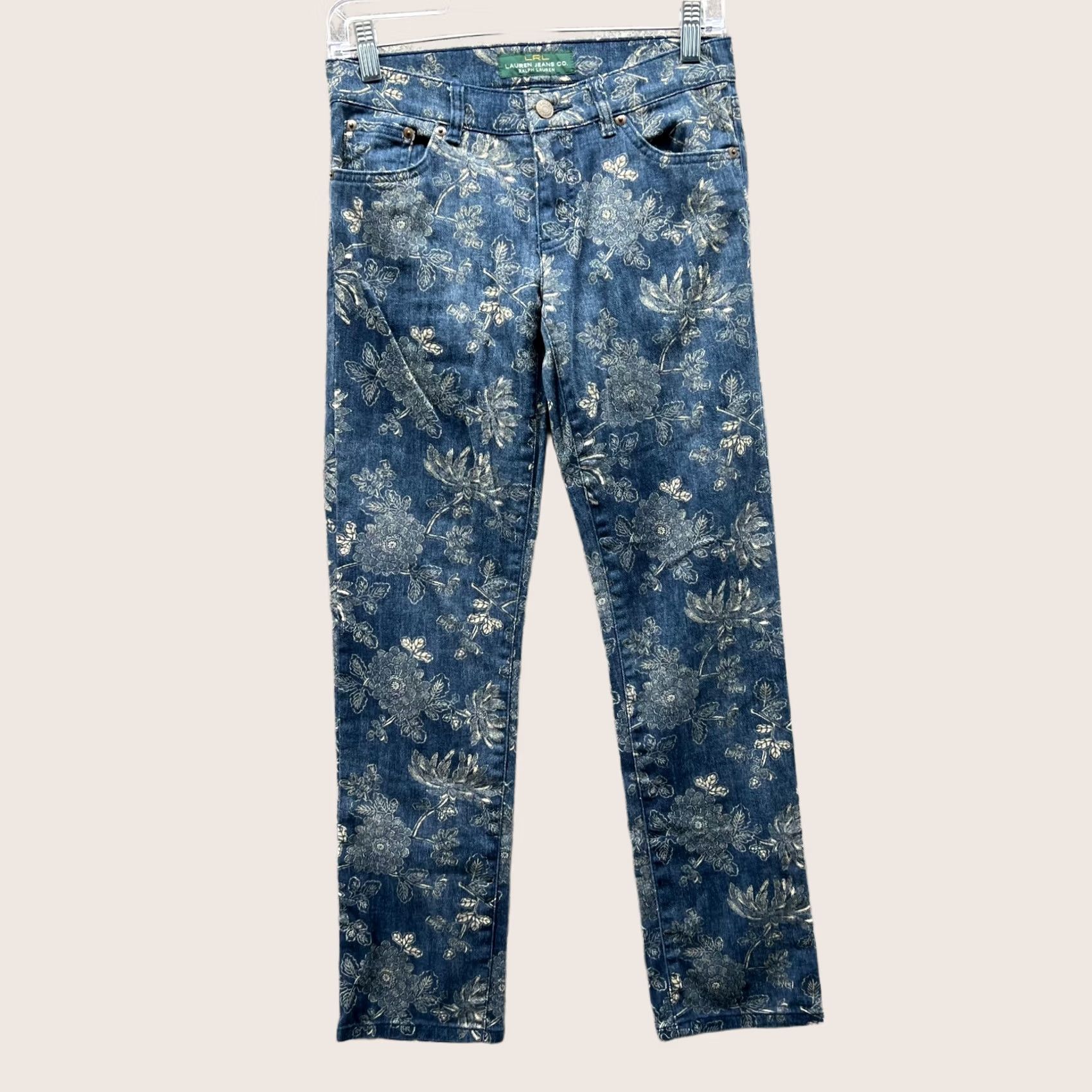 Ralph Lauren Lauren Ralph Lauren Jeans Womens 0 Blue Denim Floral Print AOP Straight 5-Pocket Denim Cotton High Rise Regular Inseam 28 in Classic Womens Jeans Size 25" / US 0 / IT 36 - 1 Thumbnail