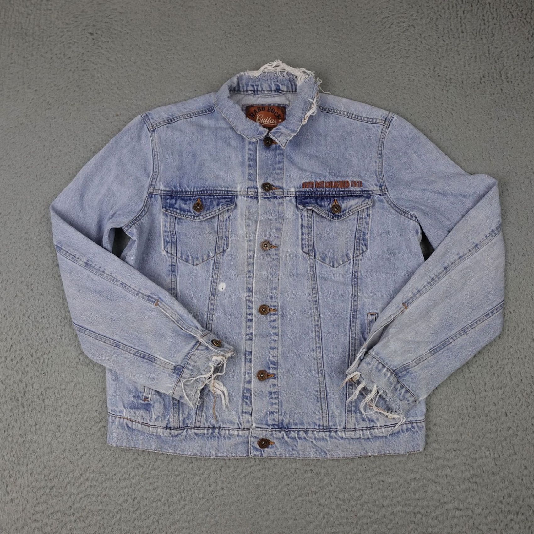 Hard Rock Cafe Hard Rock Hotel Mens Large Blue Denim Jacket Distressed Biloxi Patch Light Size US L / EU 52-54 / 3 - 2 Thumbnail
