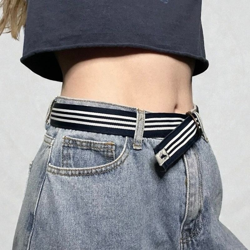 Abercrombie & Fitch Abercrombie & Fitch Navy Blue + White Striped D-Ring Belt Size ONE SIZE - 2 Thumbnail