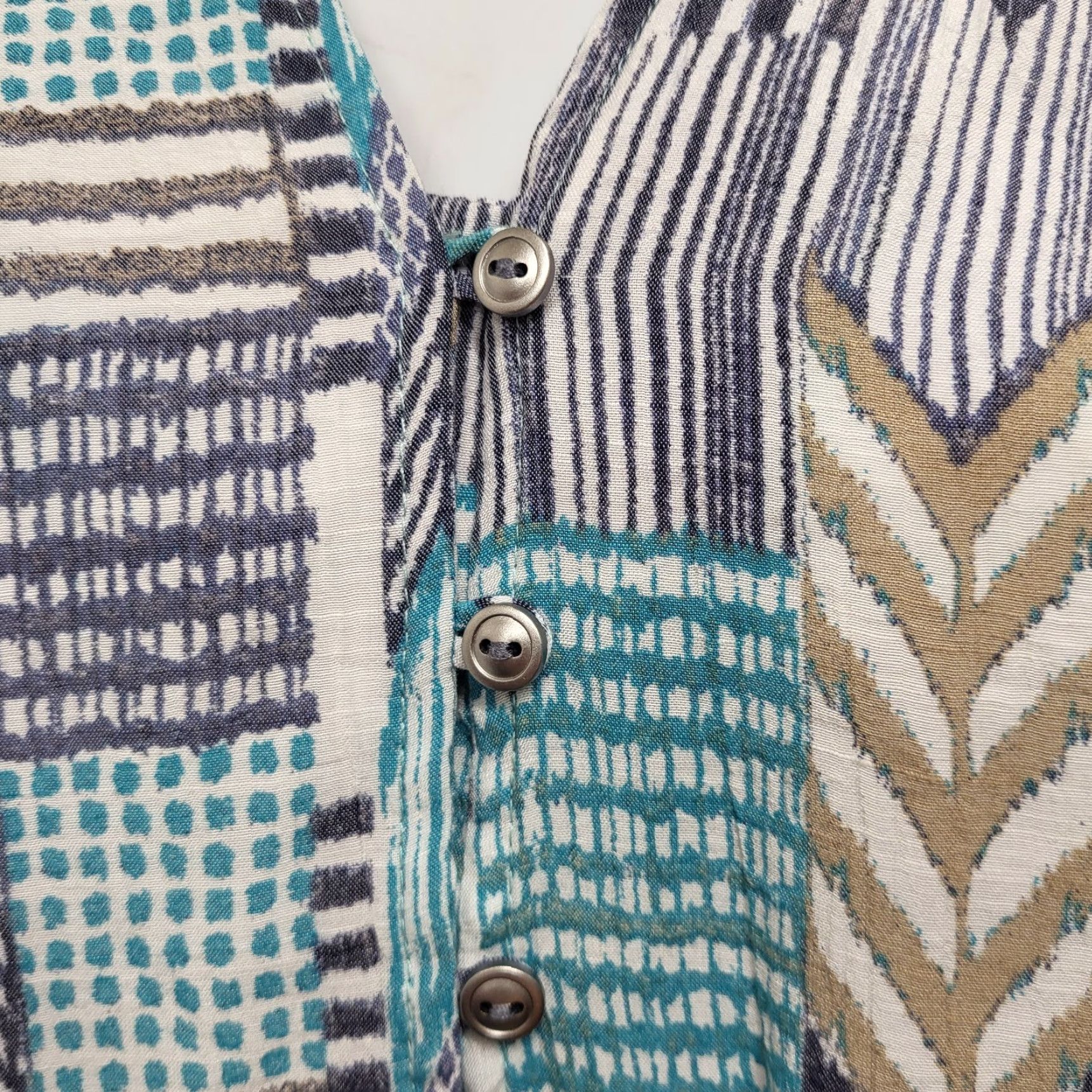Vintage Kim Rogers Curvy Shirt Blouse 1X Women Blue Turquoise Chevron Stripe Top Knit Polyester Rayon 3/4 Sleeve V-Neck Tunic Size XL / US 12-14 / IT 48-50 - 5 Thumbnail