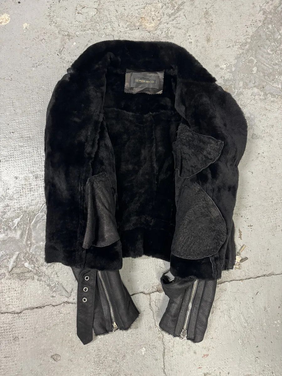 Vintage 2000s Plein Sud Faycal Amor Black Shearling Leather Asymmetrical Jacket Size M / US 6-8 / IT 42-44 - 4 Thumbnail