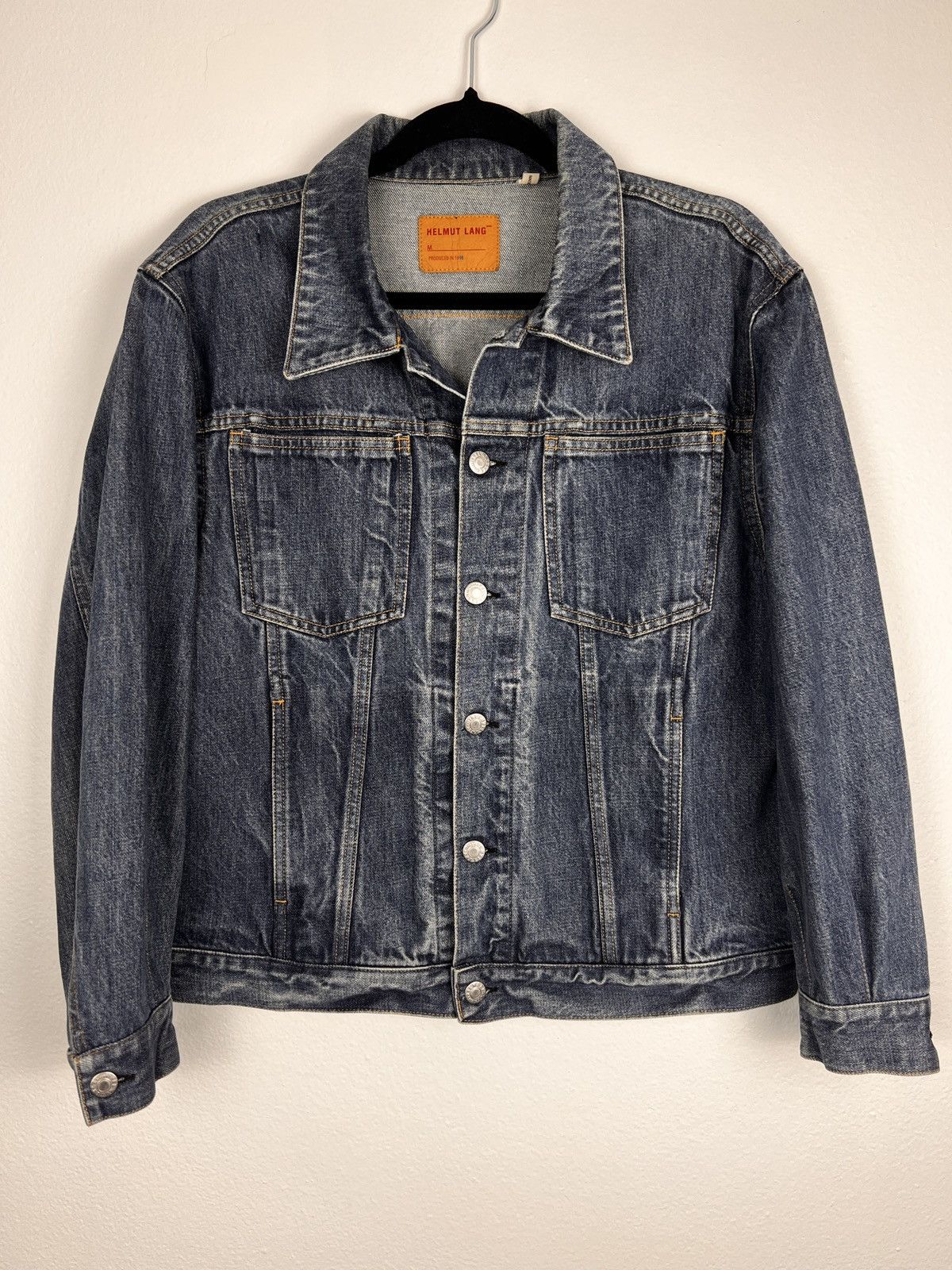 Helmut Lang HELMUT LANG LEATHER SLEEVE DENIM JACKET SS 03 | Grailed