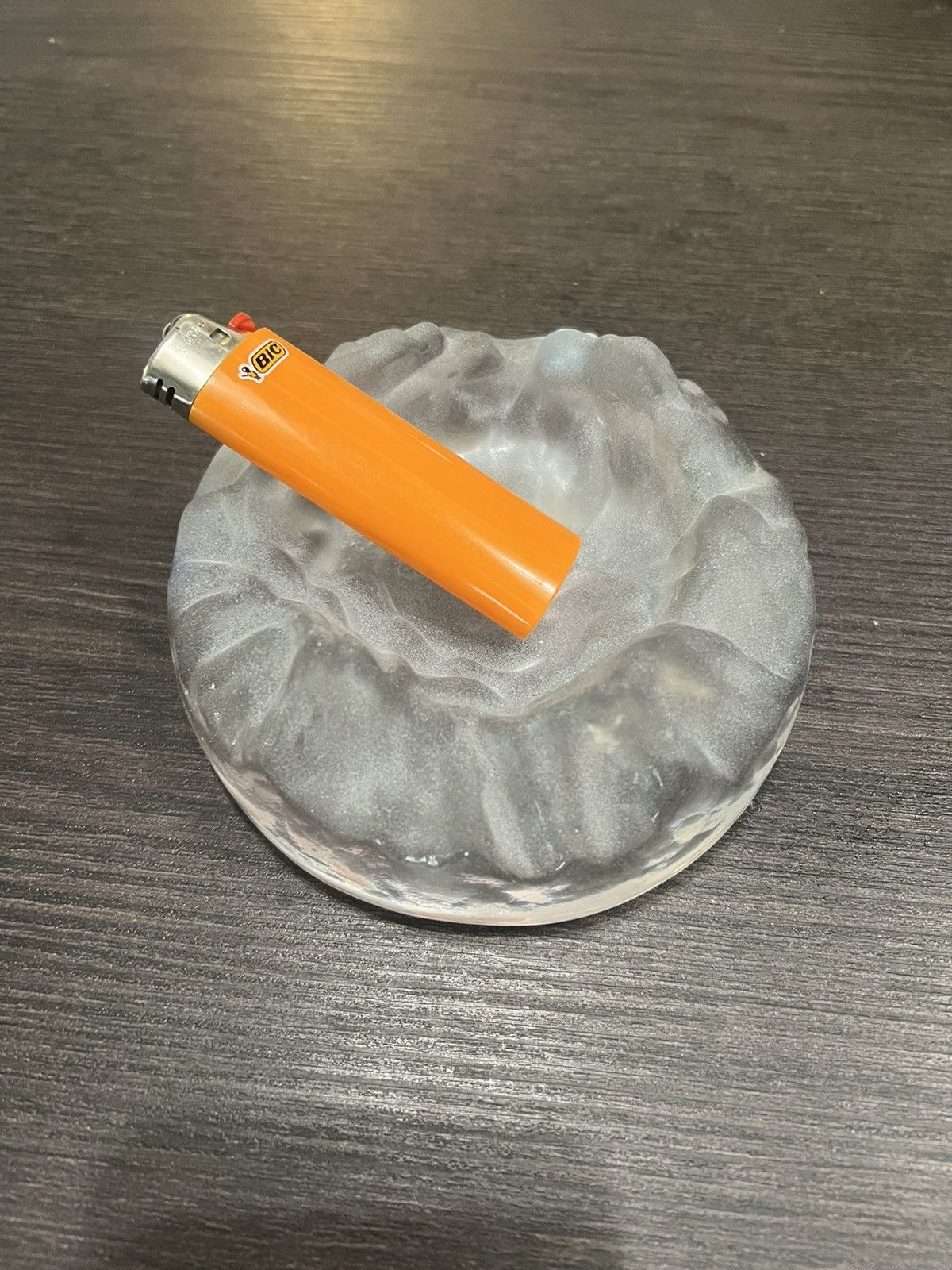 Glass frosted mountain ashtray heavy