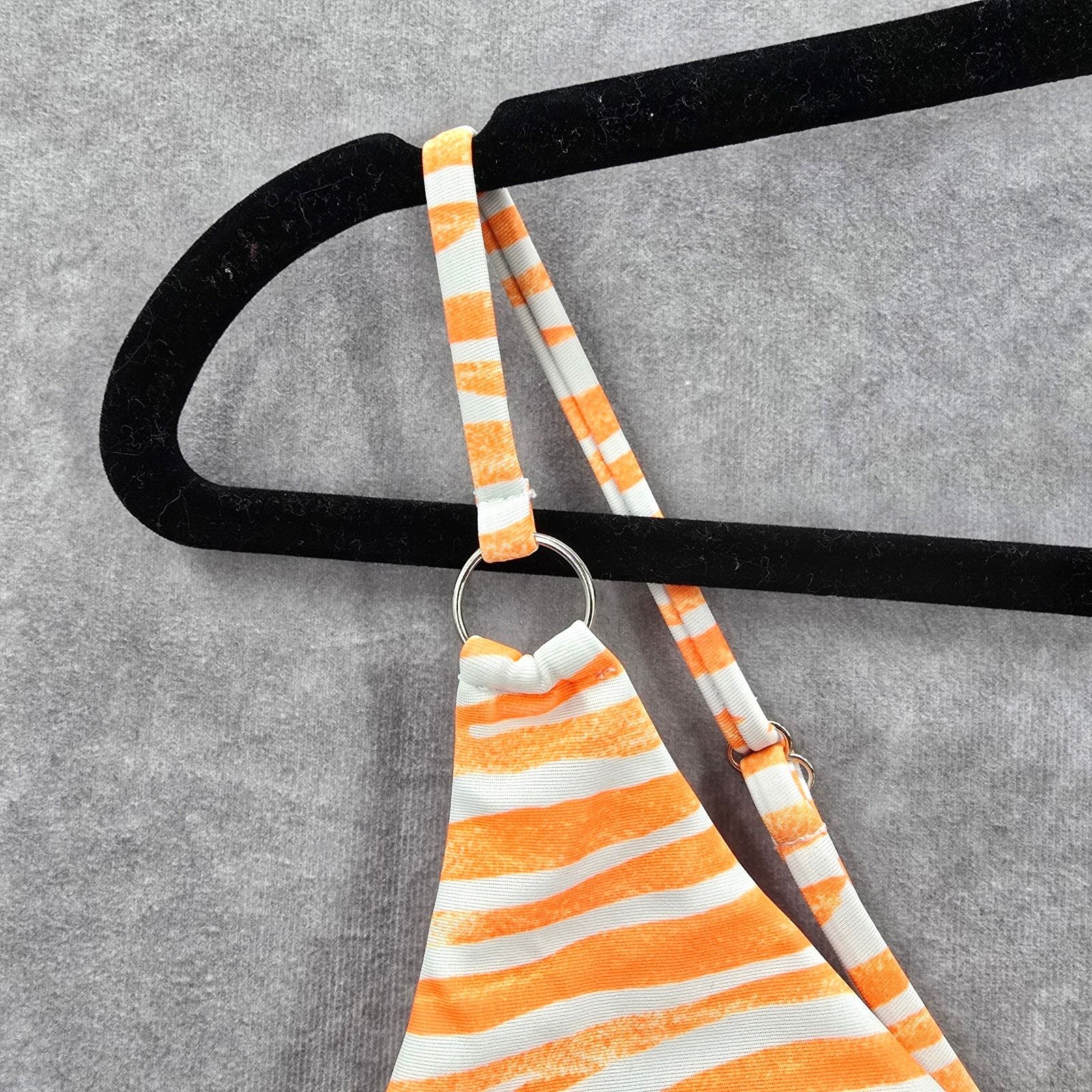 Shein Shein Orange White Stripe Triangle String Bikini Top Medium Size ONE SIZE - 6 Thumbnail