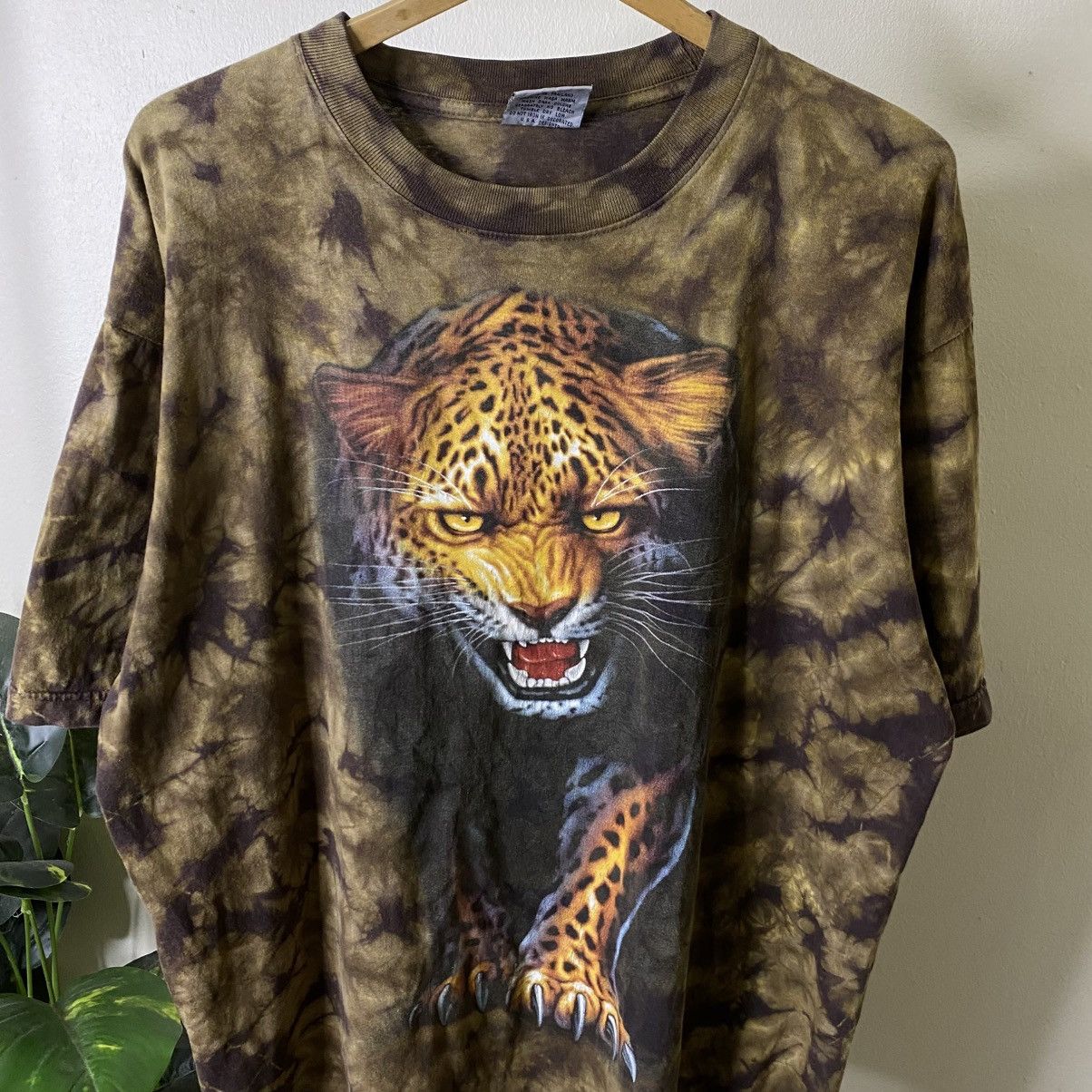 Vintage 1990s Leopard Tie Dye Liquid Blue Style T Shirt Size US XL / EU 56 / 4 - 2 Thumbnail