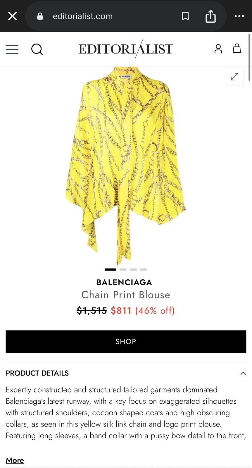 Balenciaga 🇮🇹 SS19 Balenciaga Chain Print Silk Blouse Baroque Style Size ONE SIZE - 3 Thumbnail
