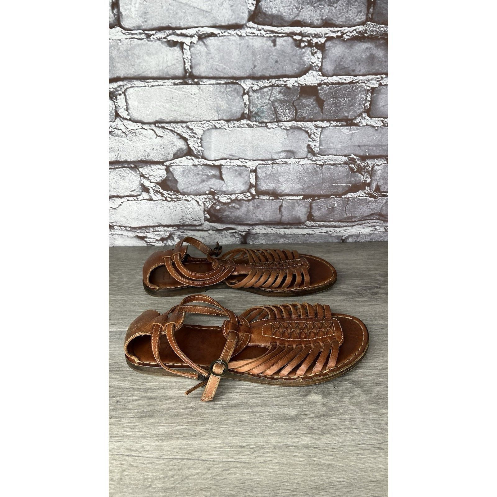 Frye Frye Kayla Brown Leather Huarache Woven Flats Sandals Women’ Size US 8.5 / IT 38.5 - 5 Thumbnail