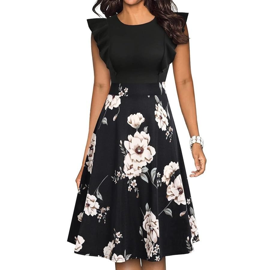 Other IHOT Vintage Ruffle Floral Flared A-line Party Dress NWT Size M / US 6-8 / IT 42-44 - 1 Thumbnail