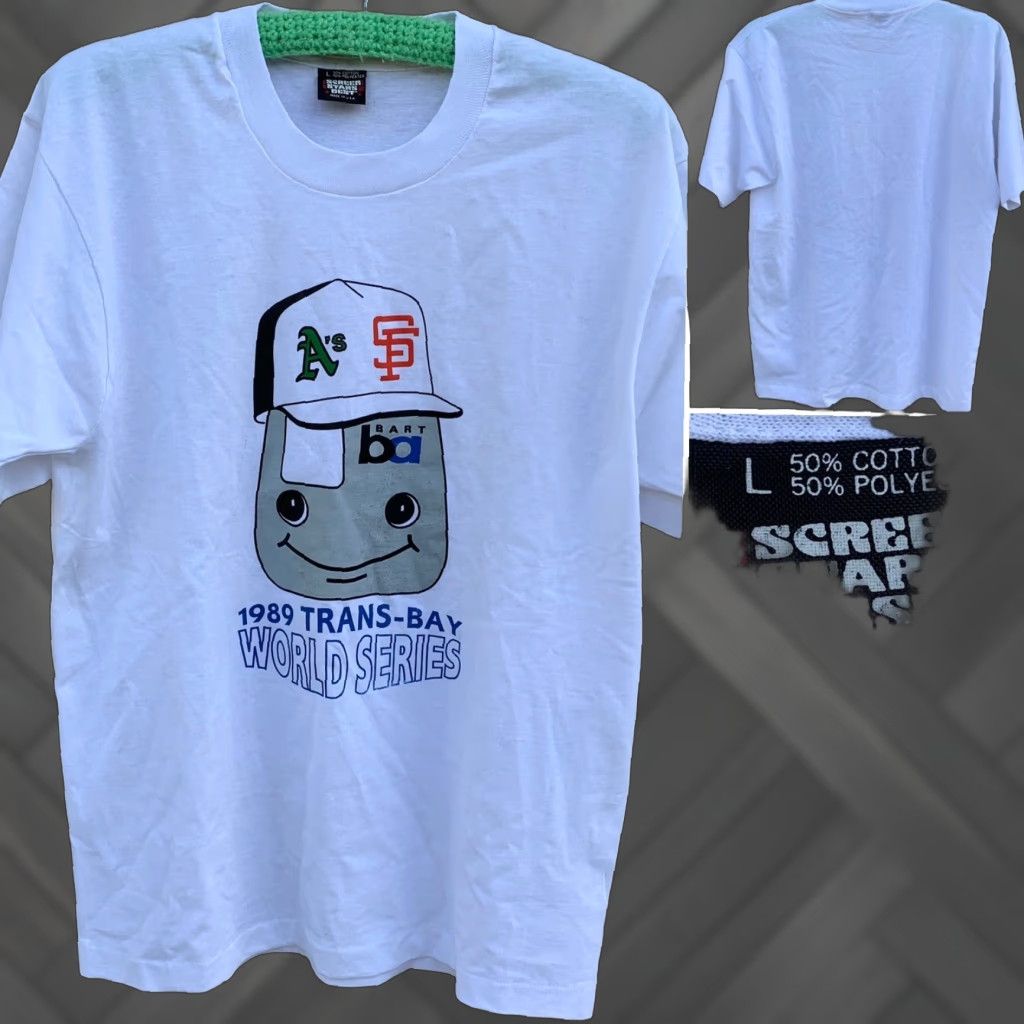 Vintage VINTAGE Screen Stars Shirt Men L White 1980s BART SF A’s World Series t shirt Single Stitch Graphic Tee MLB Sportswear/Beach Size US L / EU 52-54 / 3 - 1 Thumbnail