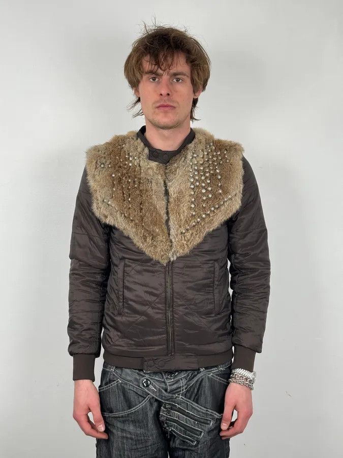 Diesel 2000s Diesel Fur Studded Shoulders Brown Puffer Jacket Size US M / EU 48-50 / 2 - 2 Thumbnail