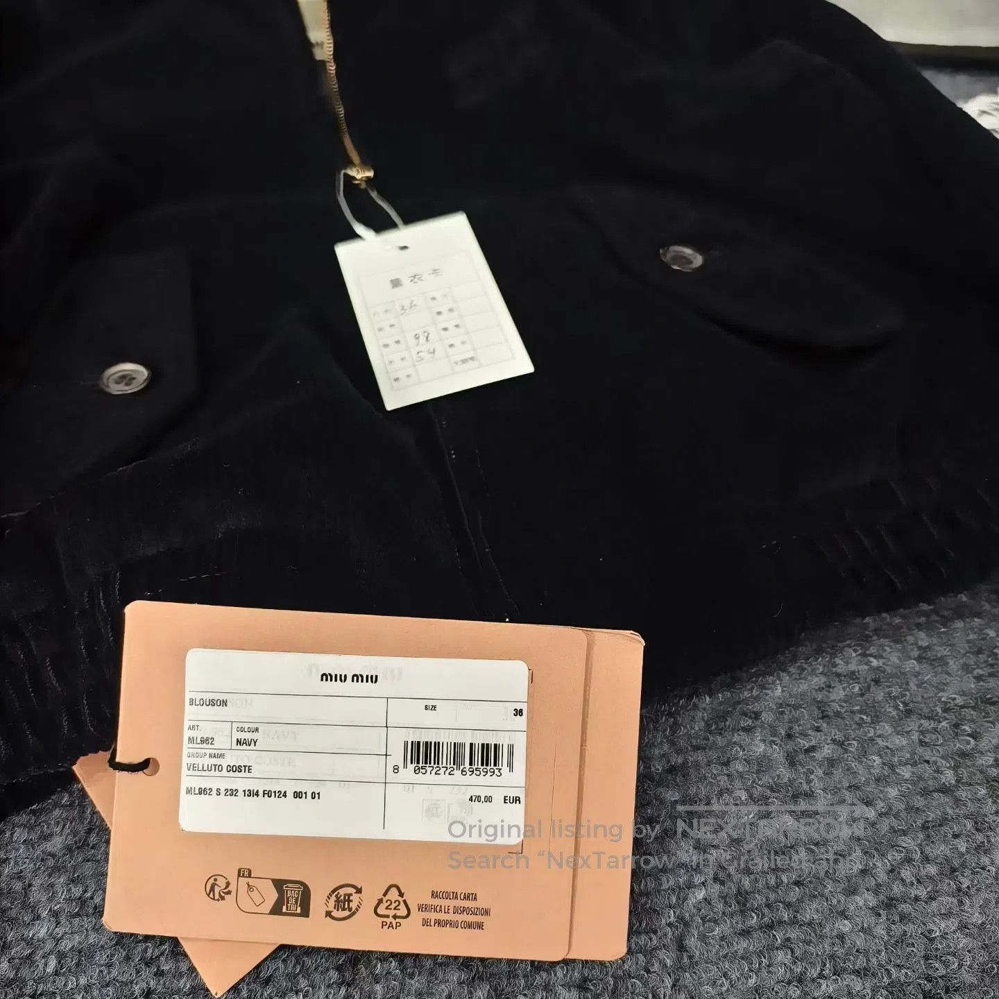 Miu Miu Miu Miu Navy Corduroy Zip-Up Jacket| Size XS / US 0-2 / IT 36-38 - 6 Thumbnail
