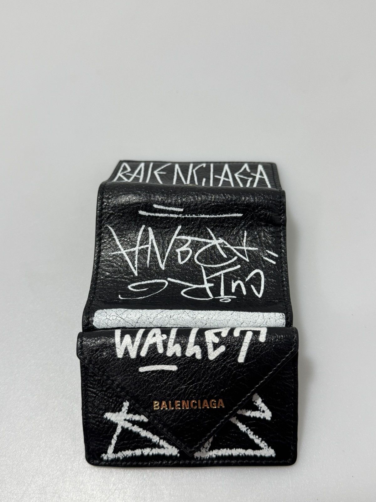 Balenciaga Balenciaga Graffiti Papier Flap Leather Mini Wallet Black Size ONE SIZE - 6 Thumbnail