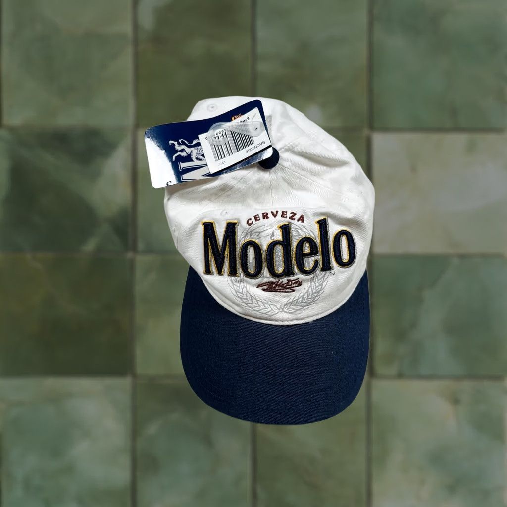 Logo 7 Modelo Hat Cap Strap Back Mens One Size White Navy Twill Baseball Beer Logo Size ONE SIZE - 1 Thumbnail