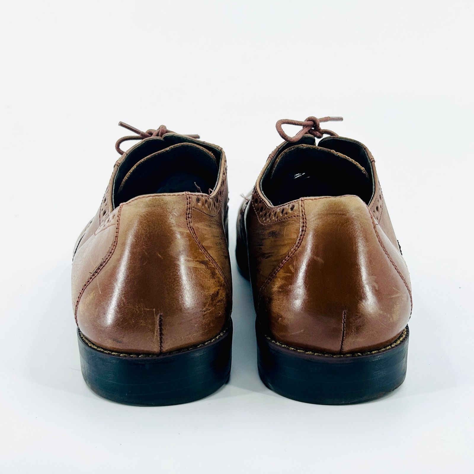 Stacy Adams Brown Tan Leather Wingtip Brogue Oxford Dress Shoes Size US 12 / EU 45 - 4 Thumbnail